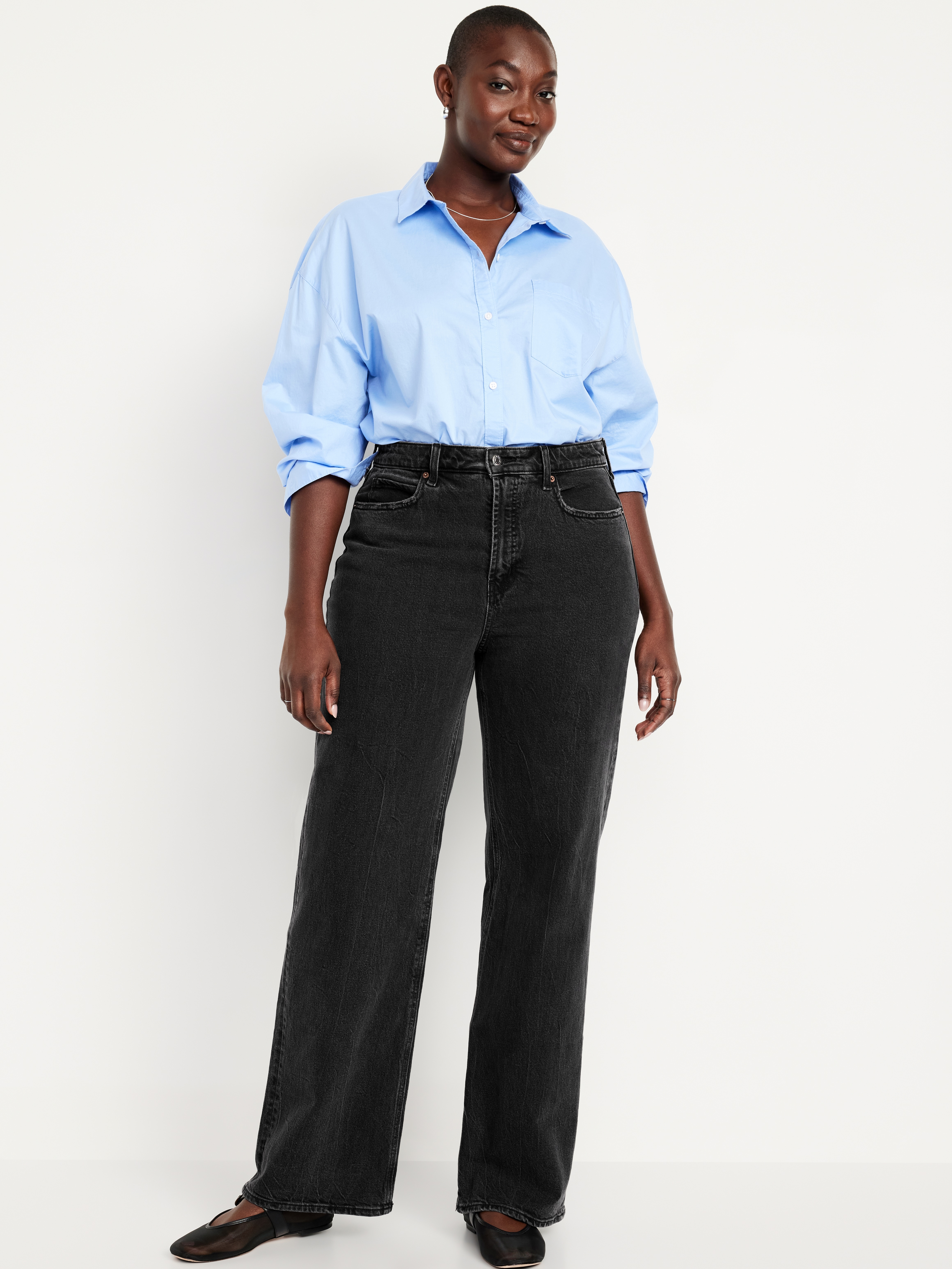 Curvy Extra High-Waisted Wide-Leg Jeans - Black Wash - 4