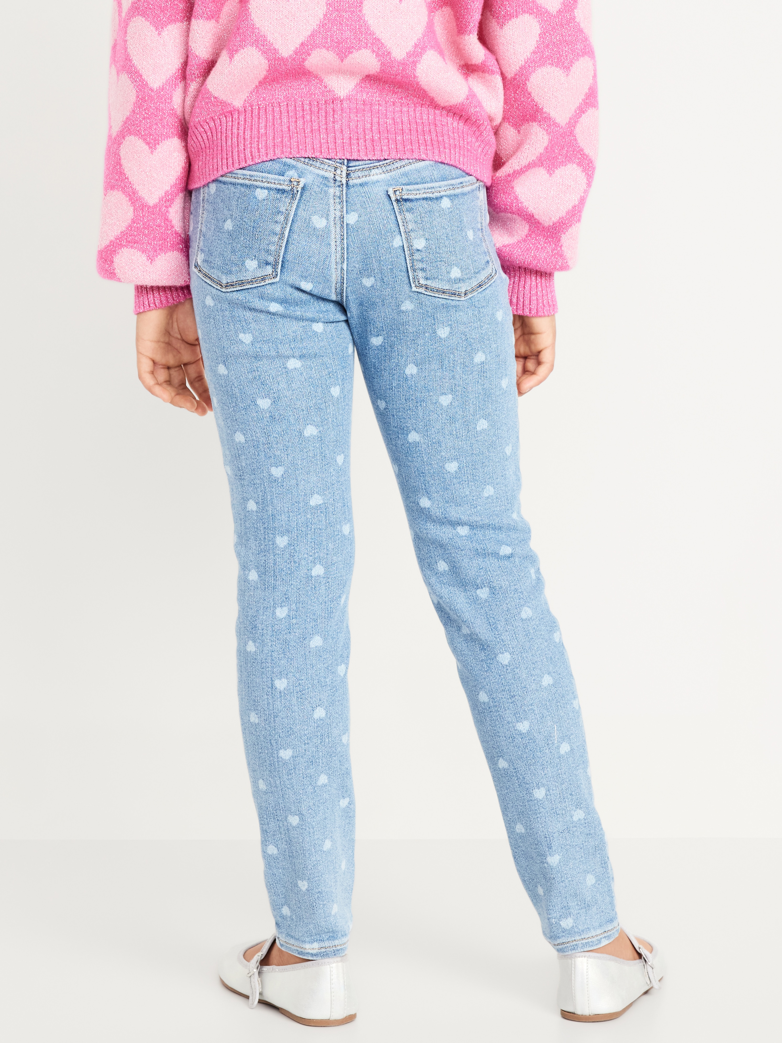 High-Waisted Embroidered Rockstar 360° Stretch Jeggings for Girls - Hearts - 2