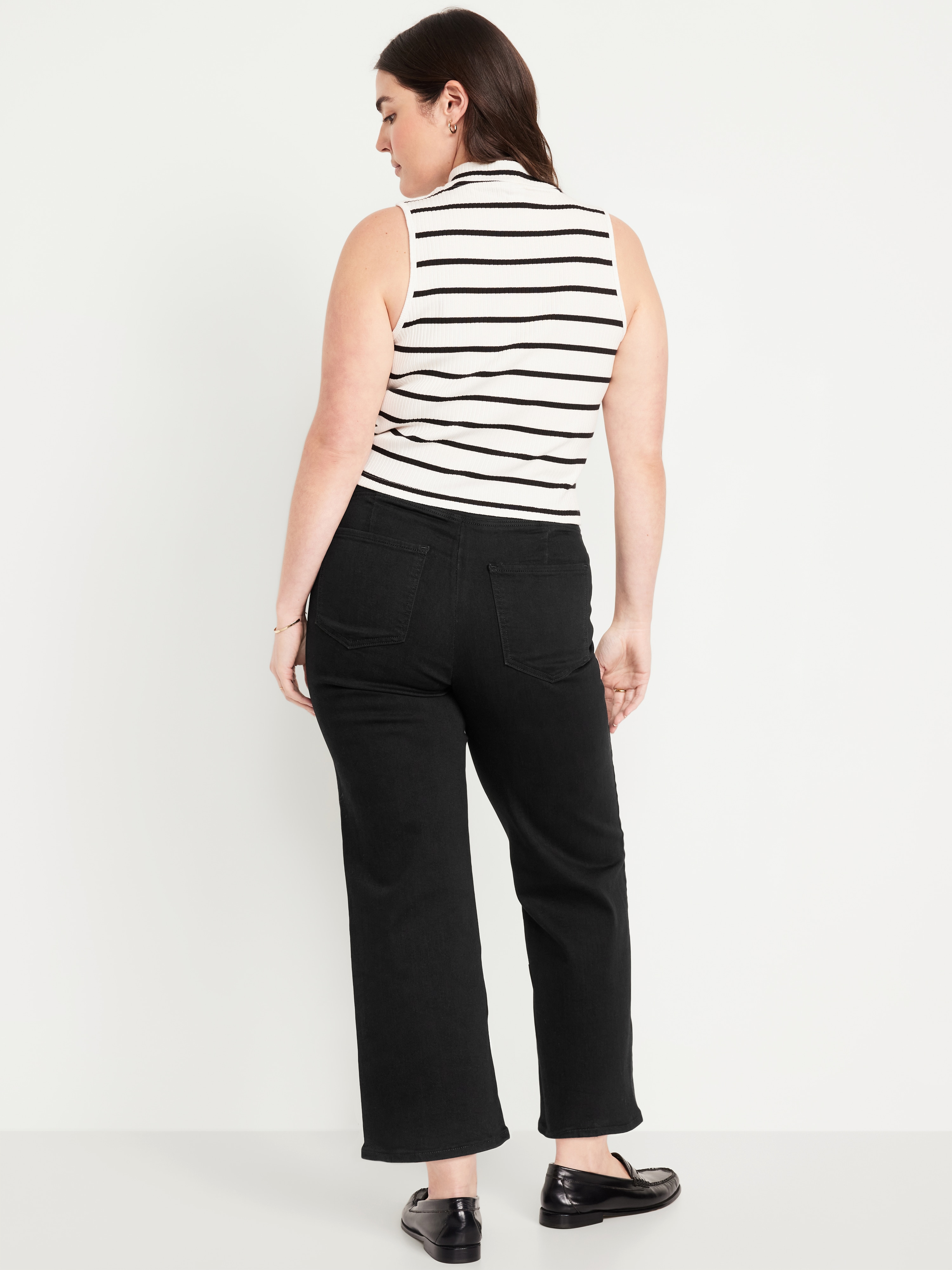 High-Waisted Weekender Pull-On Crop Wide-Leg Jeans - Black - 5