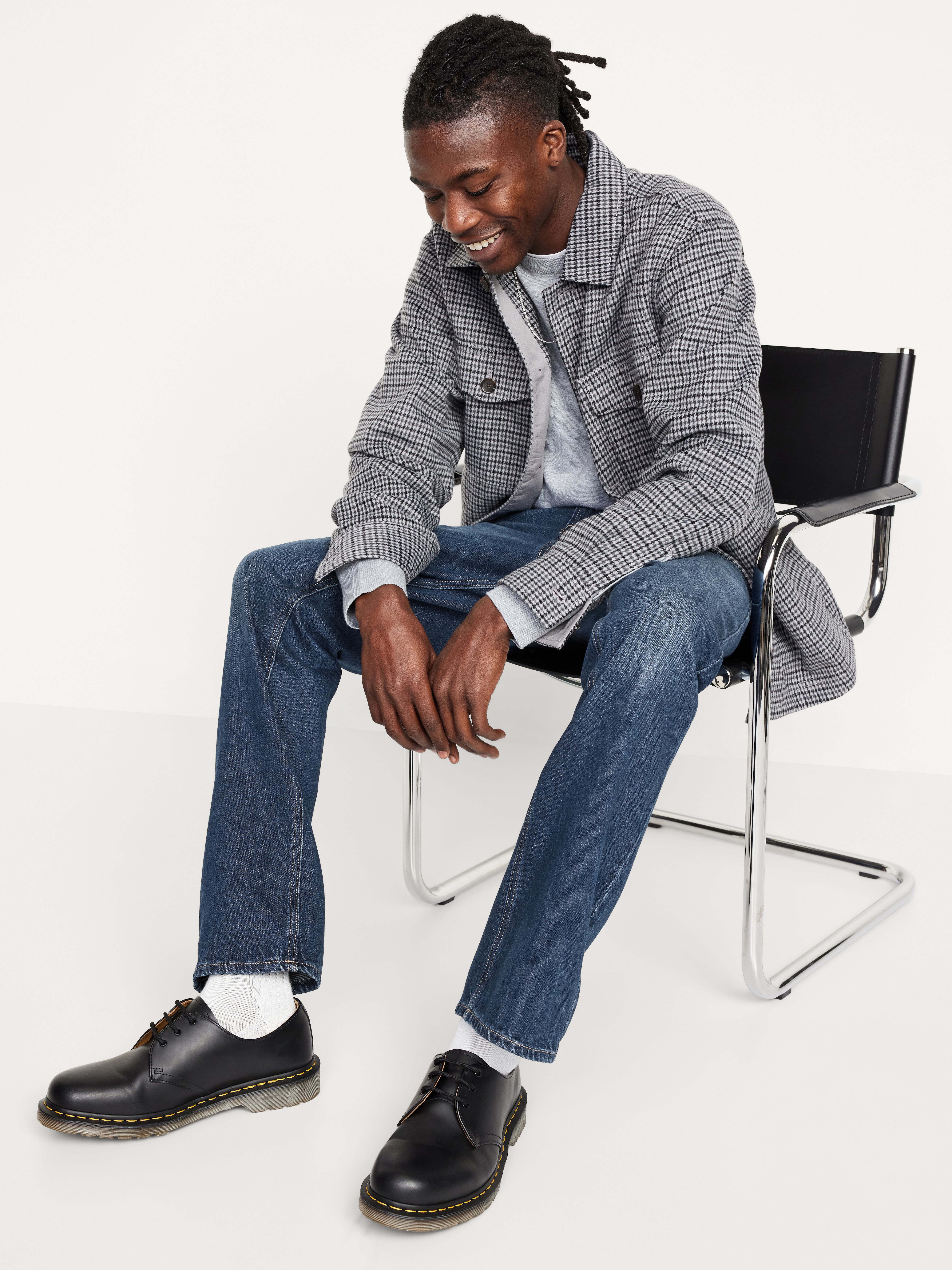 Structured Straight Non-Stretch Jeans - Dark Wash - 3
