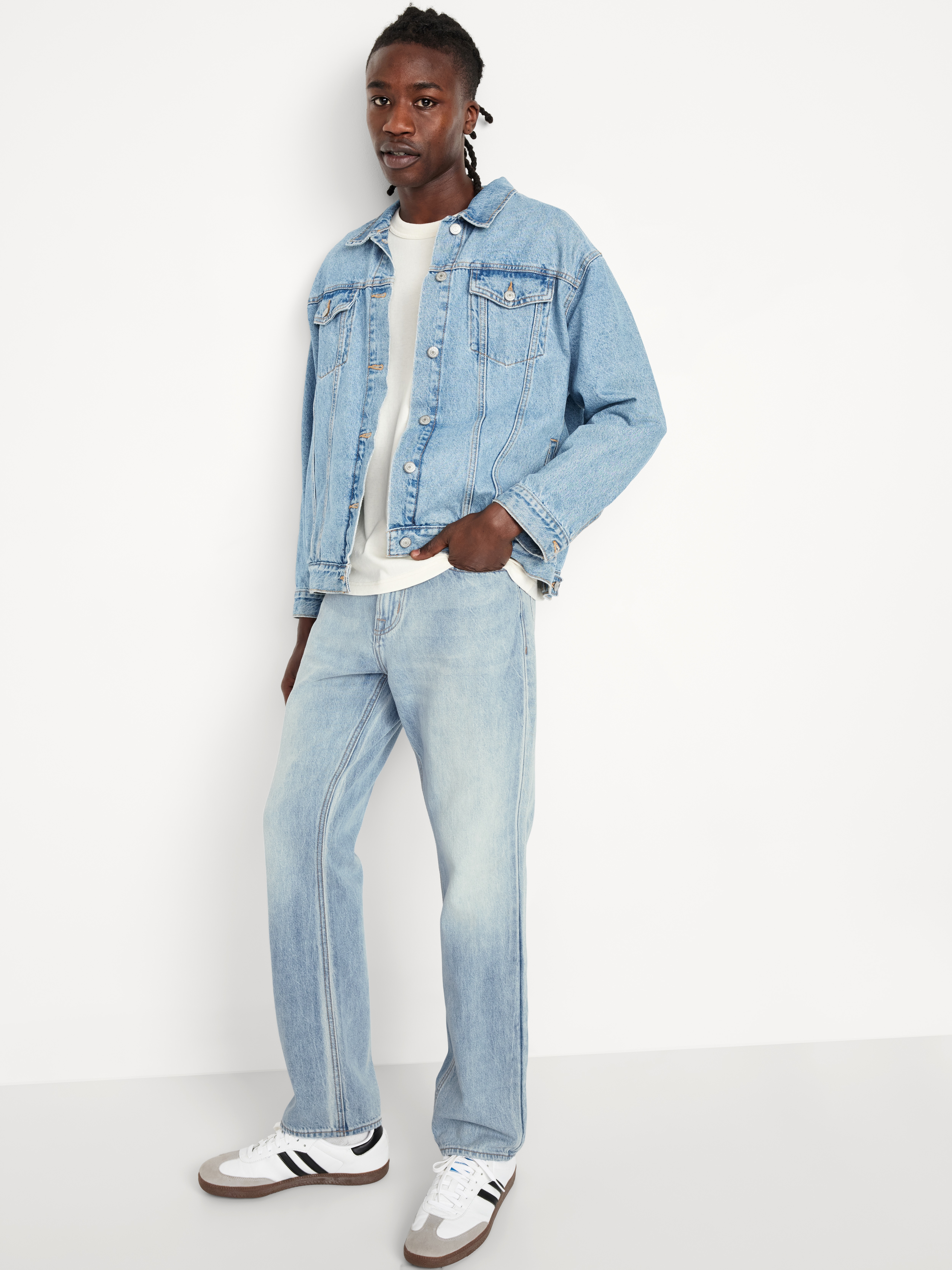 Structured Straight Non-Stretch Jeans - Light Wash - 3