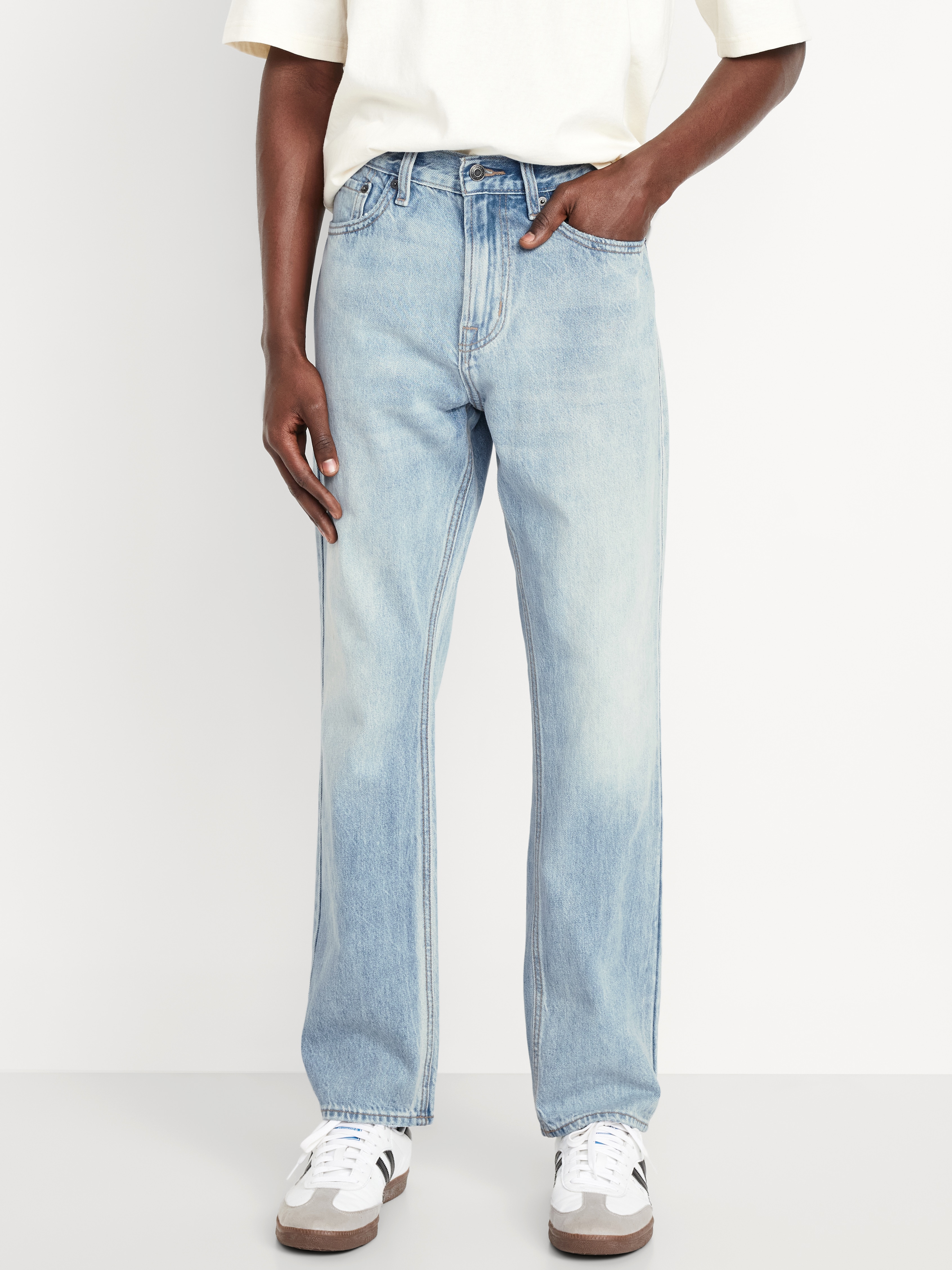 Structured Straight Non-Stretch Jeans - Light Wash - 1