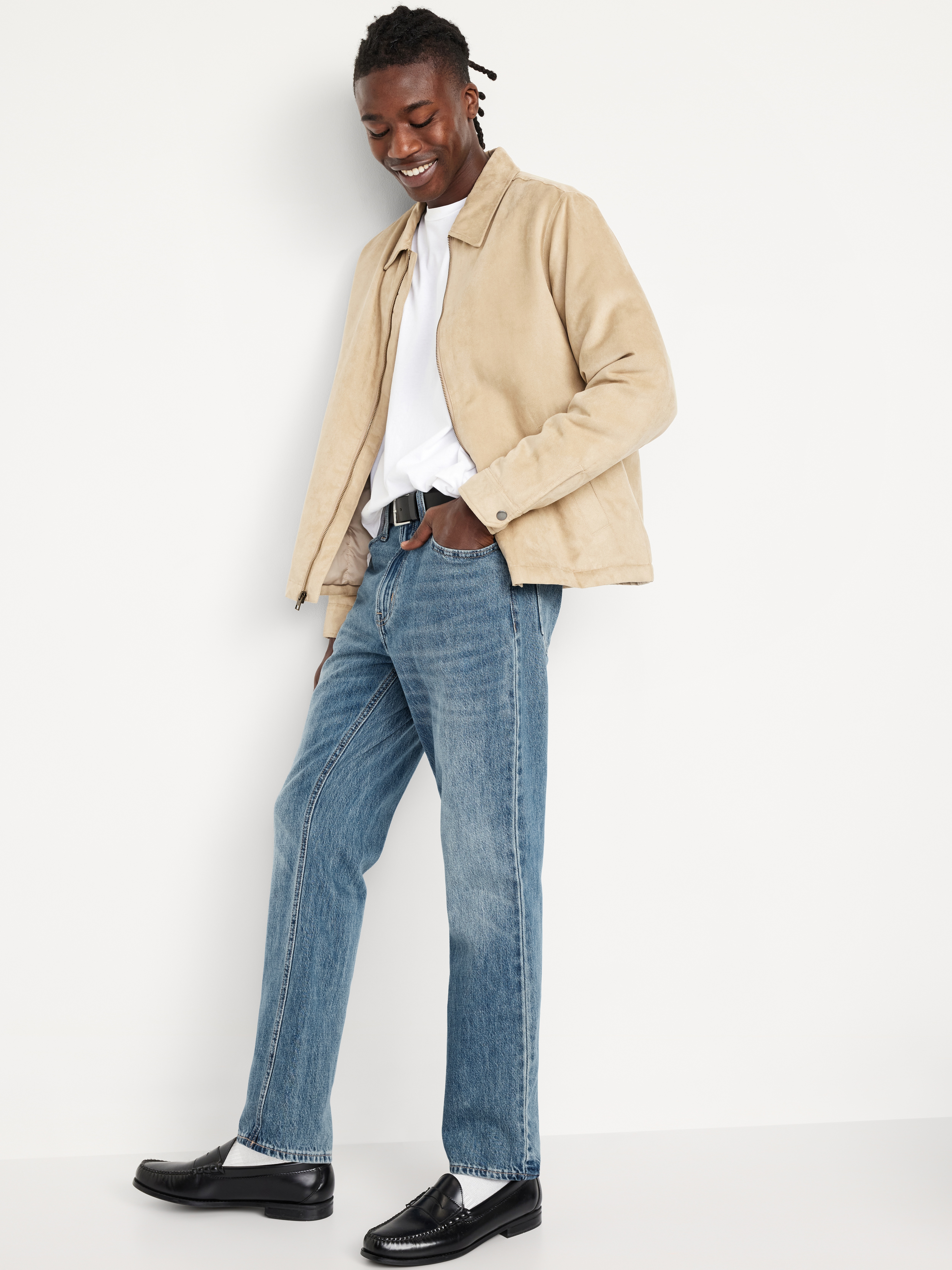 Structured Straight Non-Stretch Jeans - Medium Wash - 3