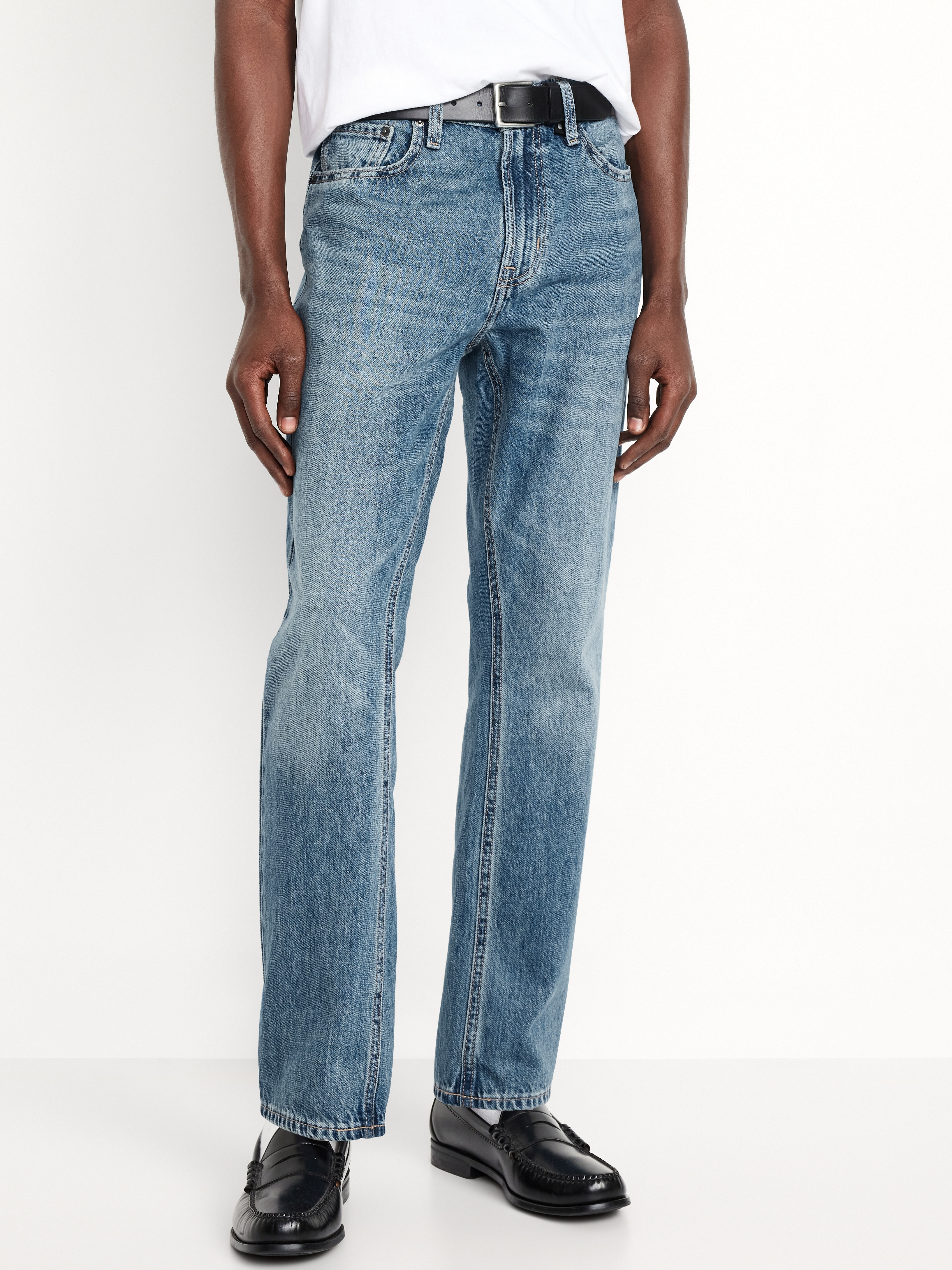 Structured Straight Non-Stretch Jeans - Medium Wash - 1