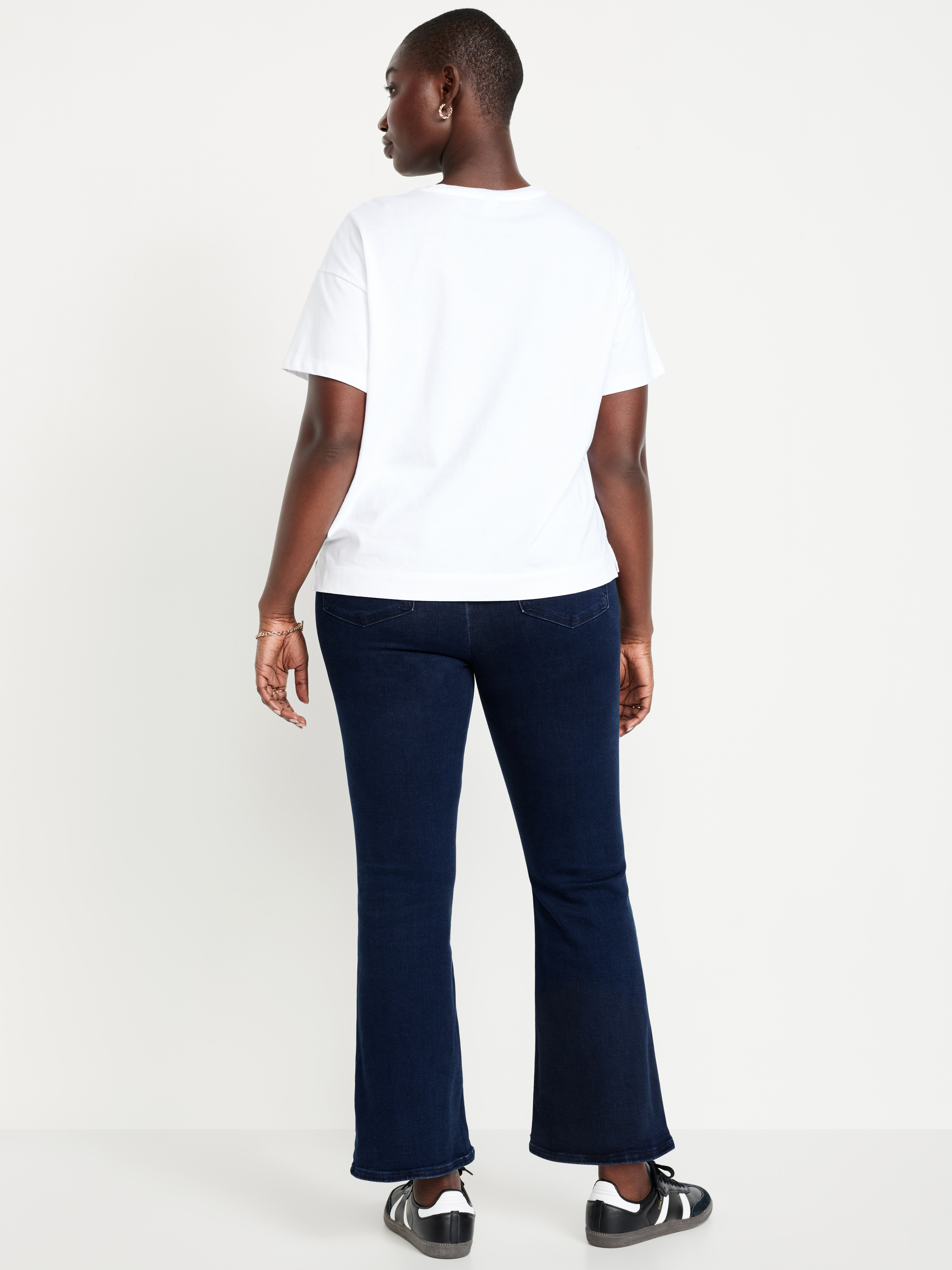 High-Waisted Weekender Pull-On Crop Flare Jeans - Dark Wash - 5