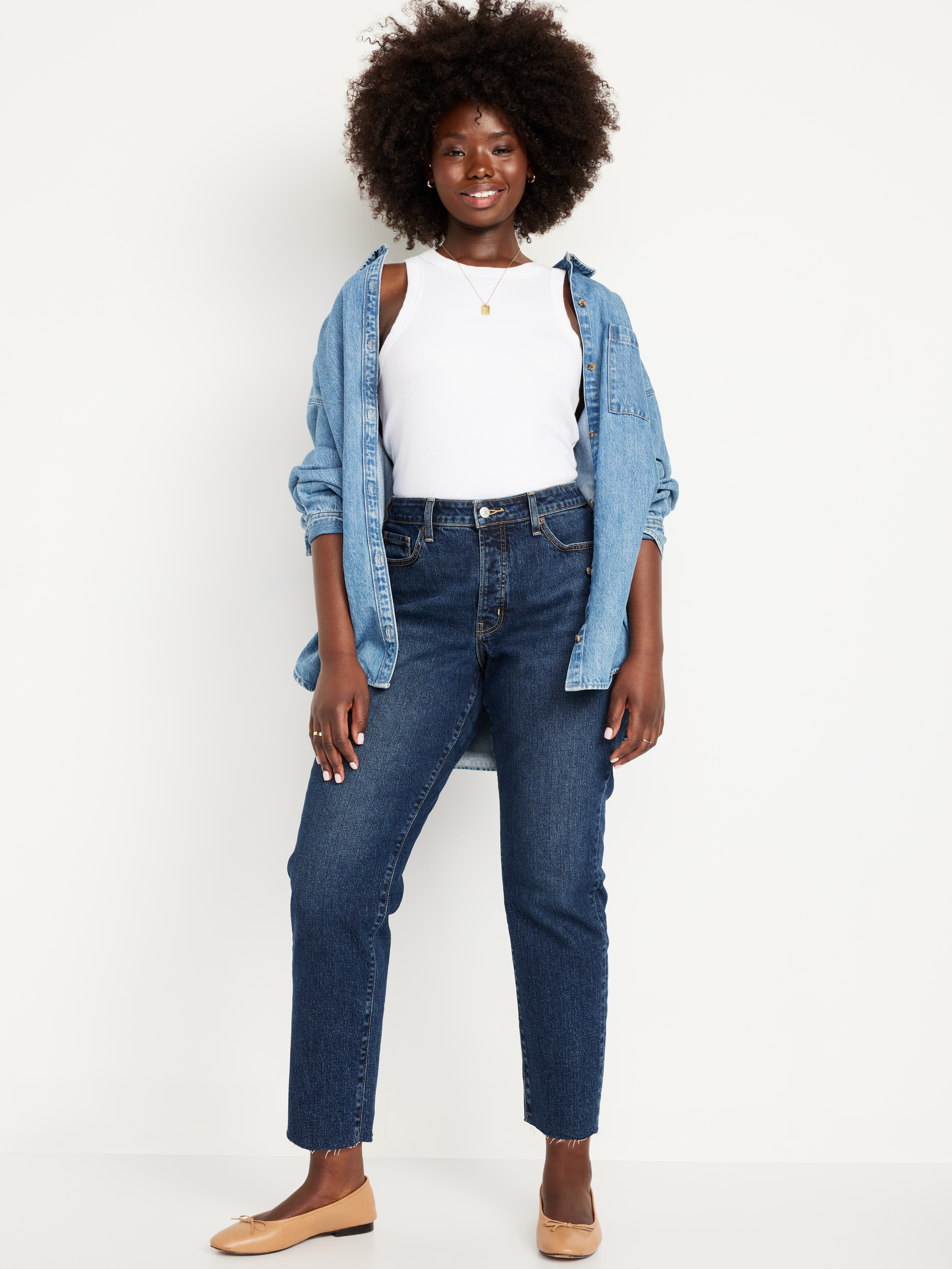 Curvy High-Waisted OG Straight Ankle Jeans - Dark Wash Cutoff - 4
