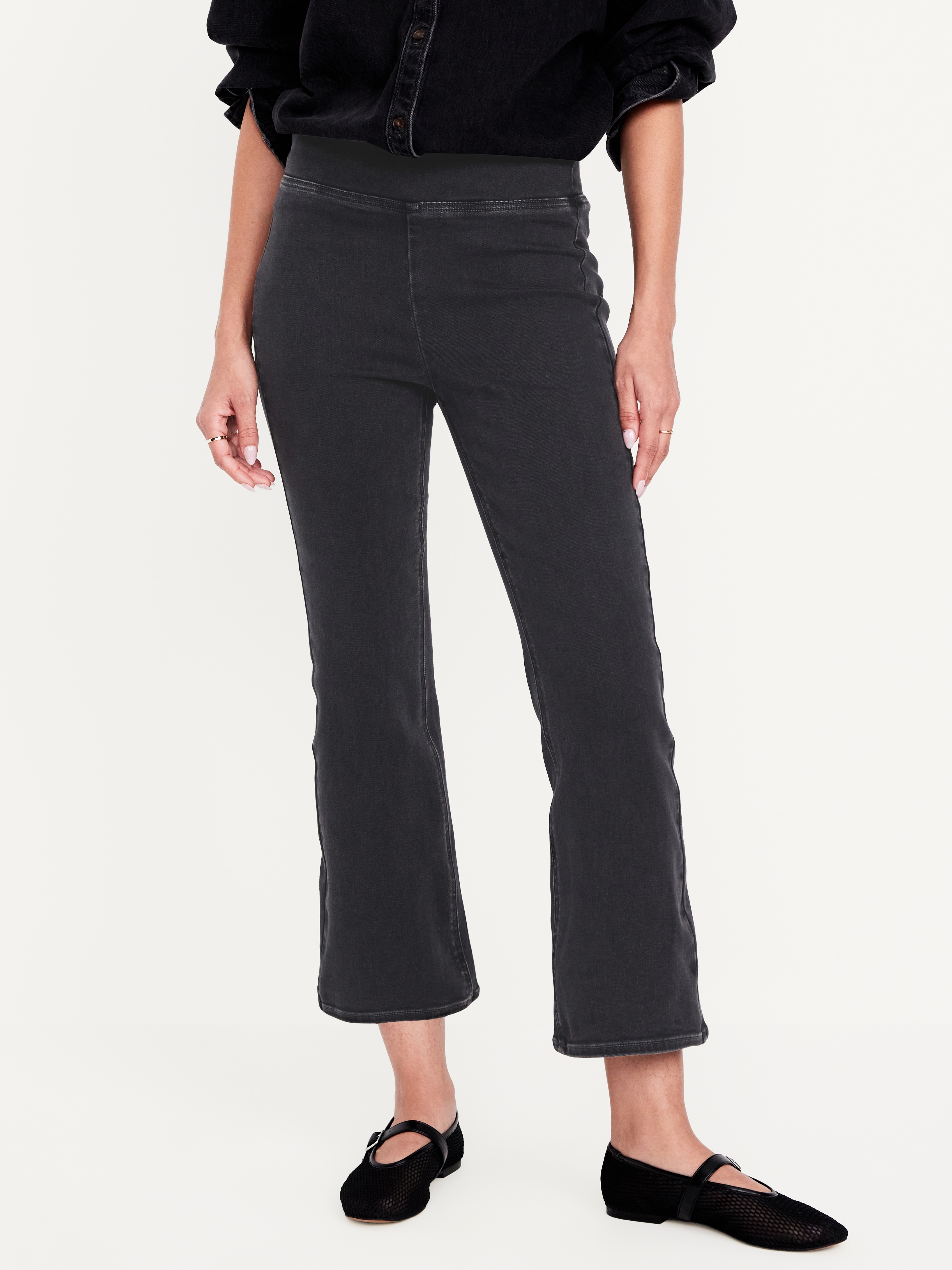 High-Waisted Weekender Pull-On Crop Flare Jeans - Dark Gray - 2