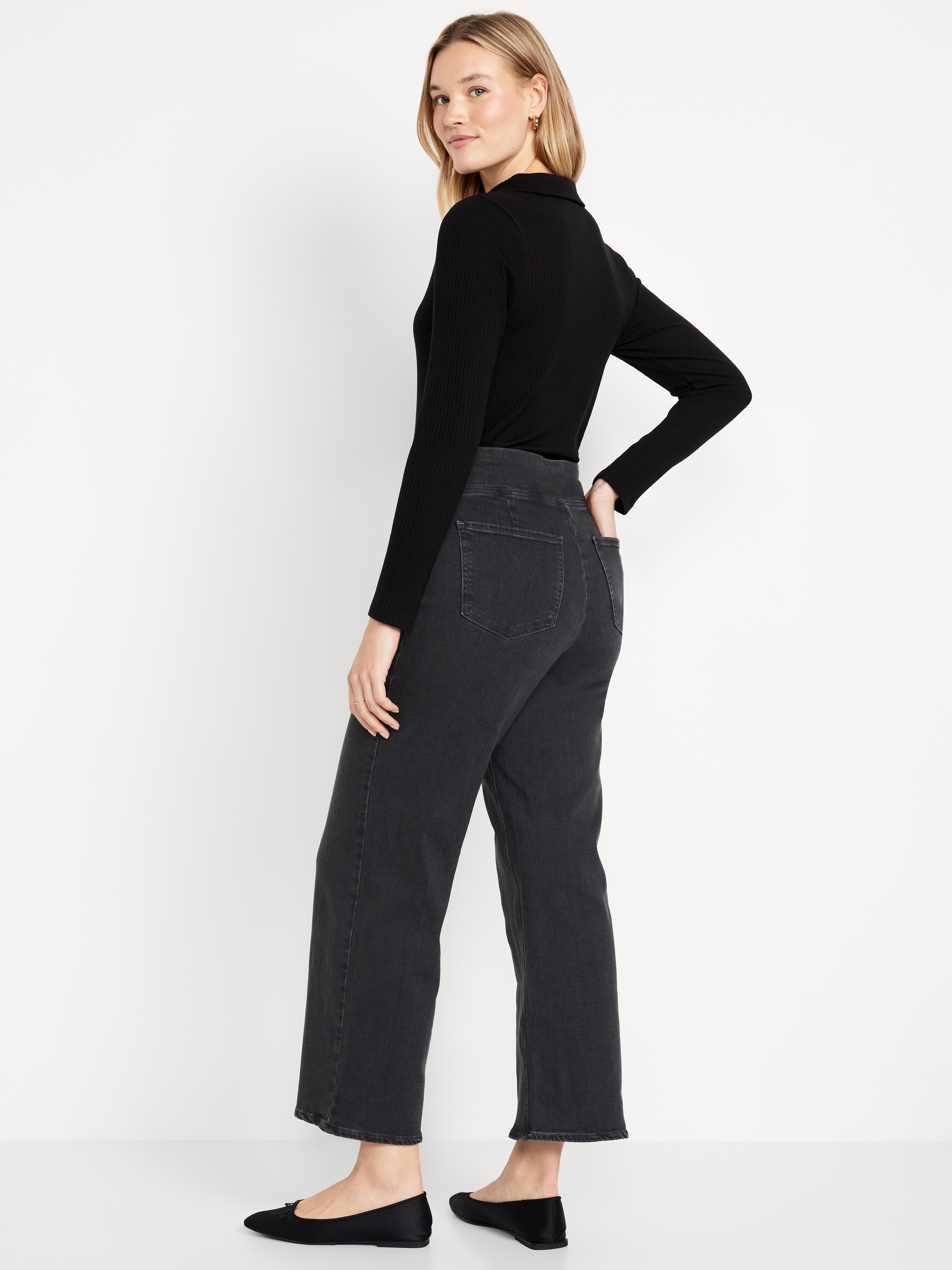 High-Waisted Weekender Pull-On Crop Wide-Leg Jeans - Dark Gray - 5