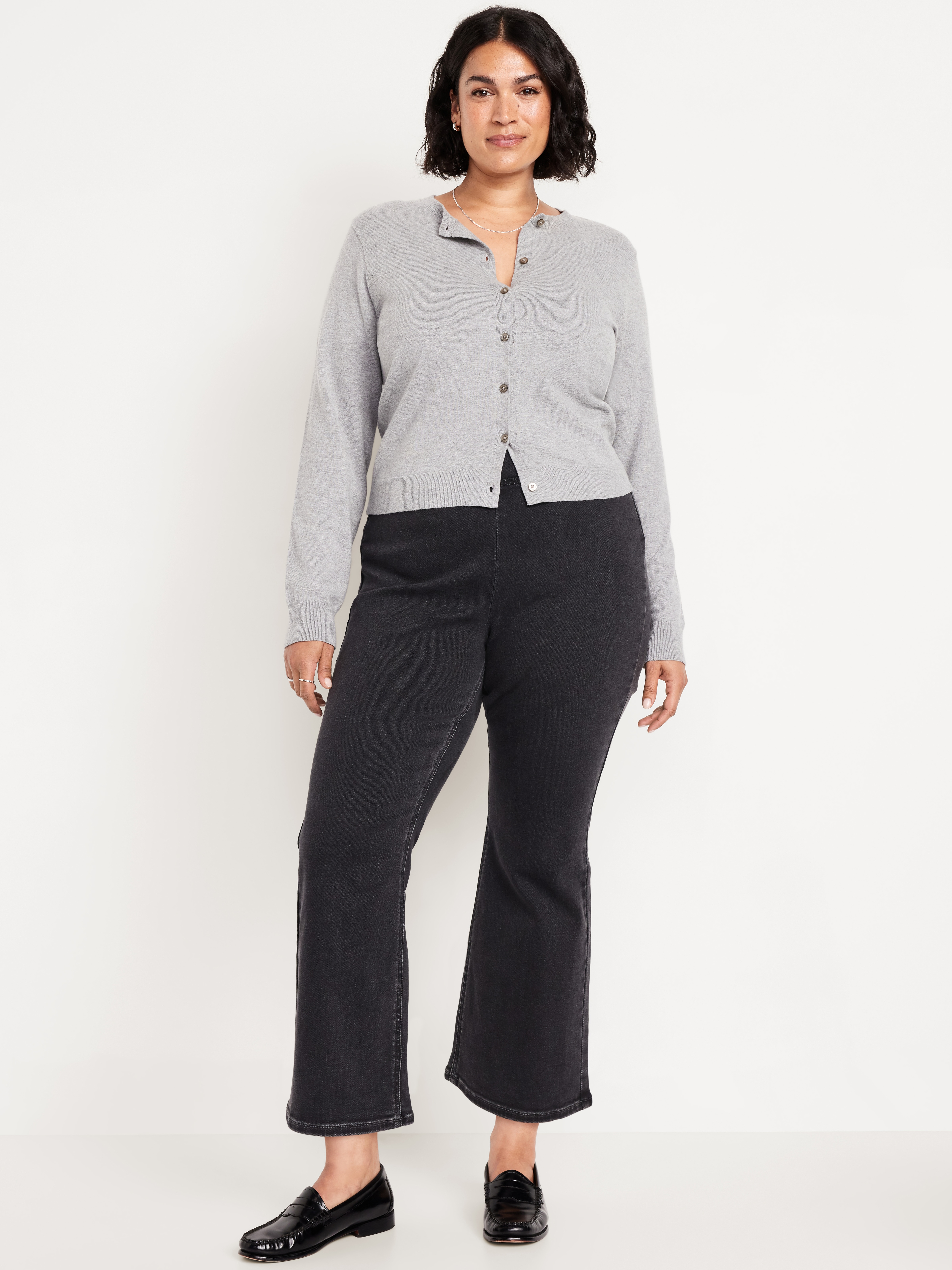 High-Waisted Weekender Pull-On Crop Flare Jeans - Dark Gray - 6