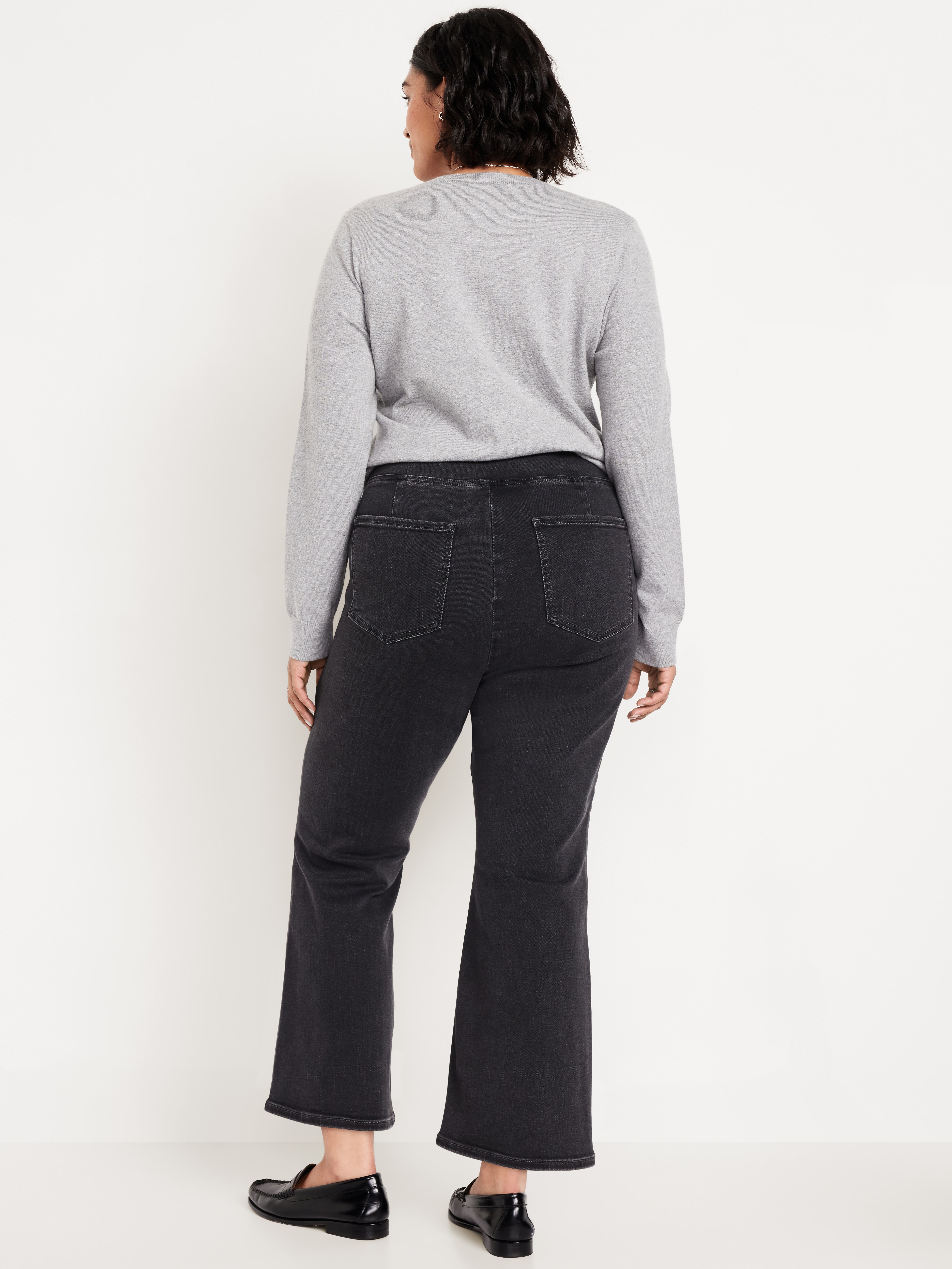 High-Waisted Weekender Pull-On Crop Flare Jeans - Dark Gray - 7