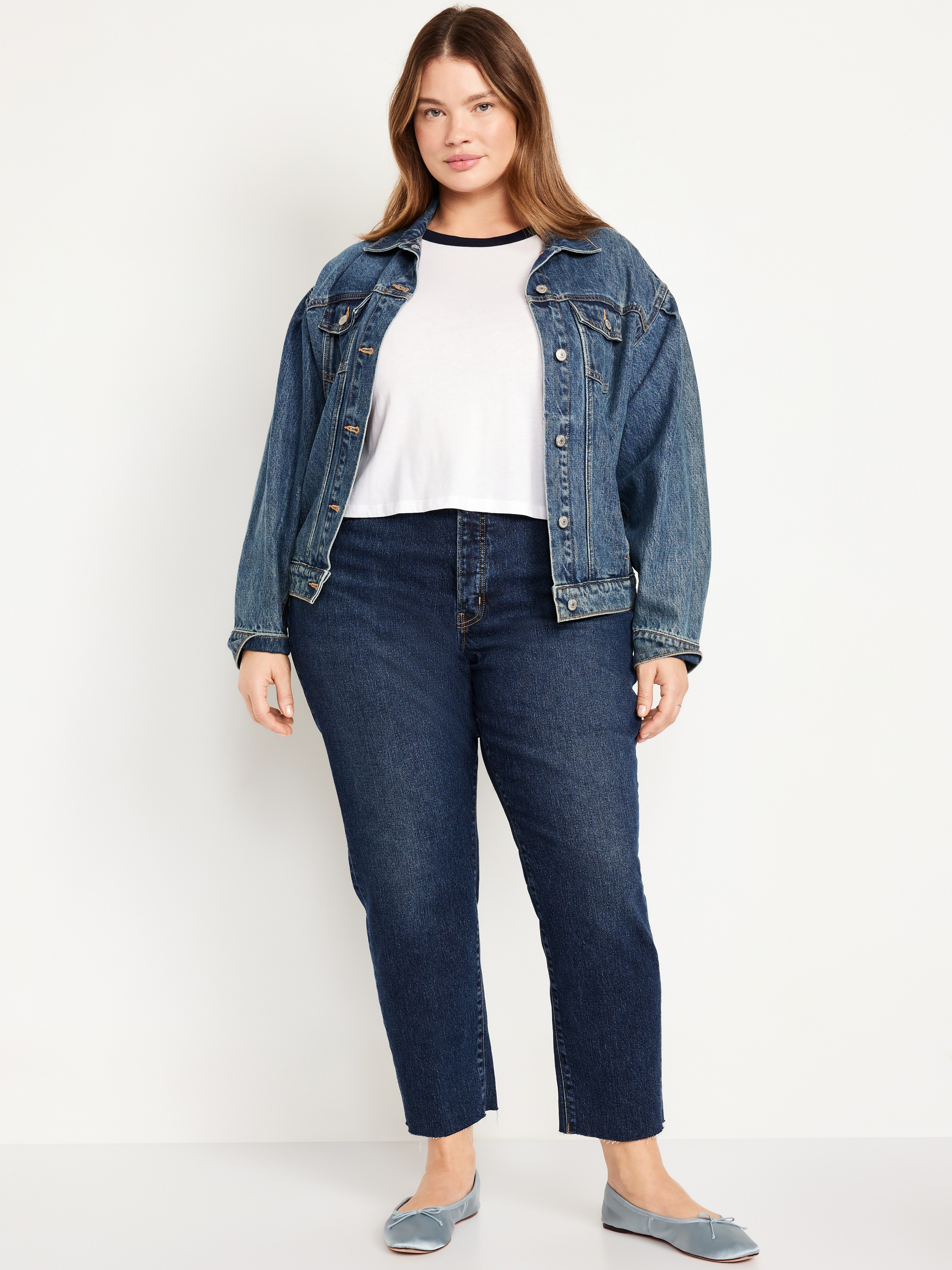 Curvy High-Waisted OG Straight Ankle Jeans - Dark Wash Cutoff - 6