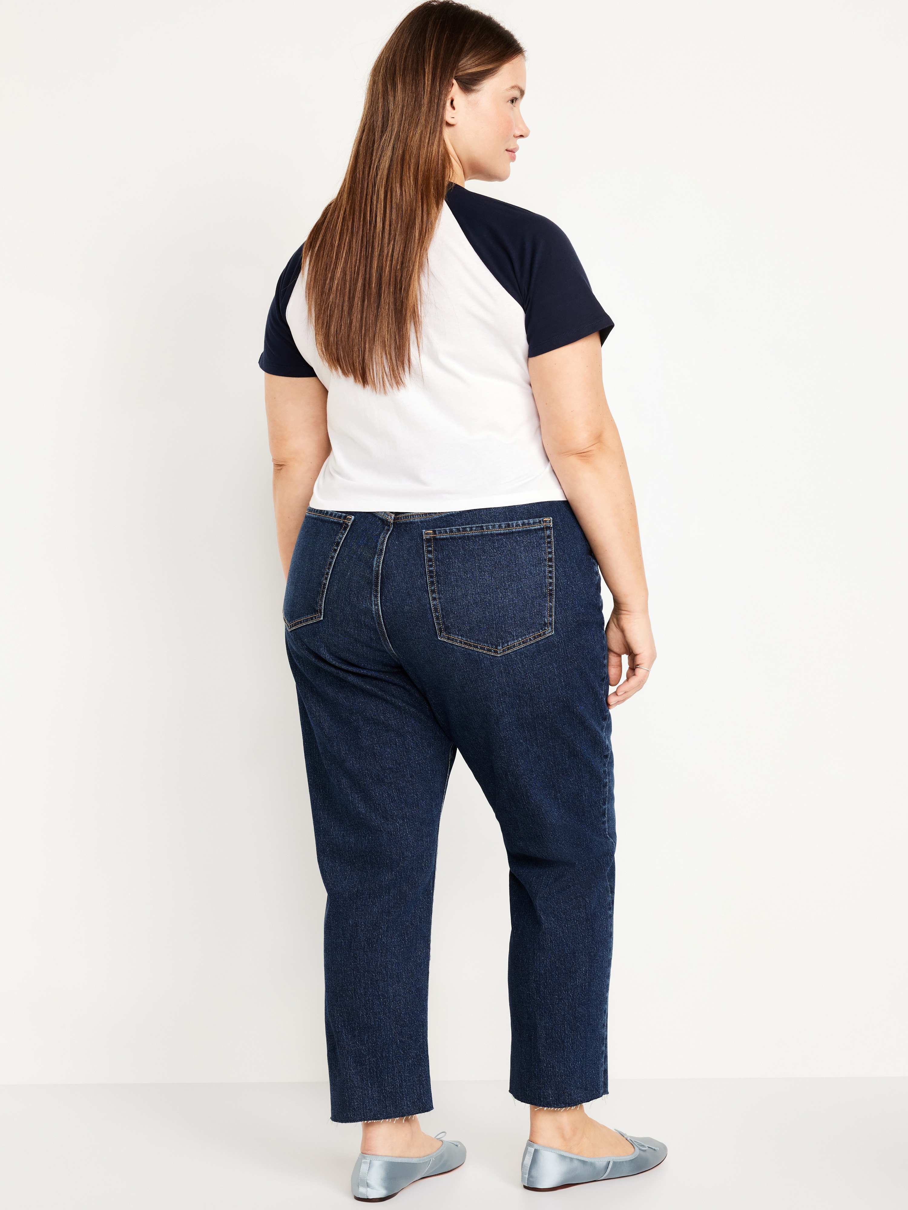 Curvy High-Waisted OG Straight Ankle Jeans - Dark Wash Cutoff - 7