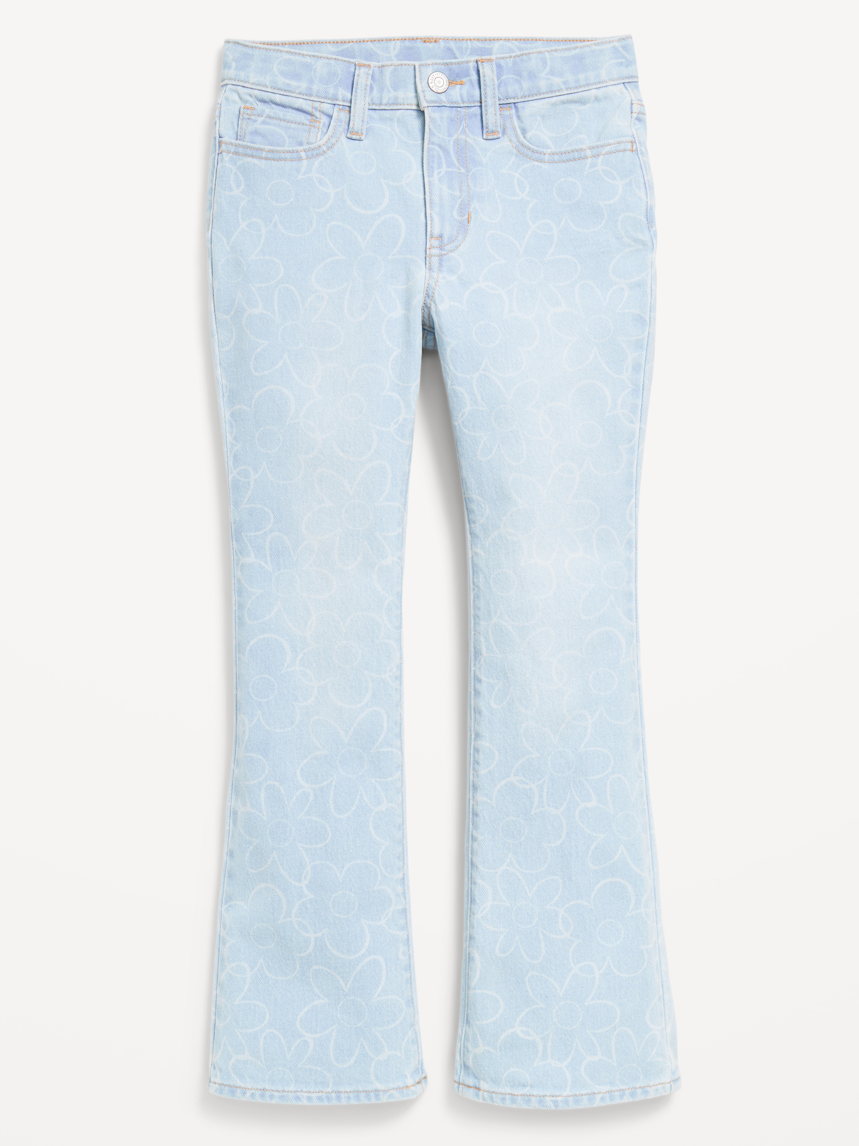 Printed High-Waisted Flare-Leg Jeans for Girls - Floral Pattern - 1