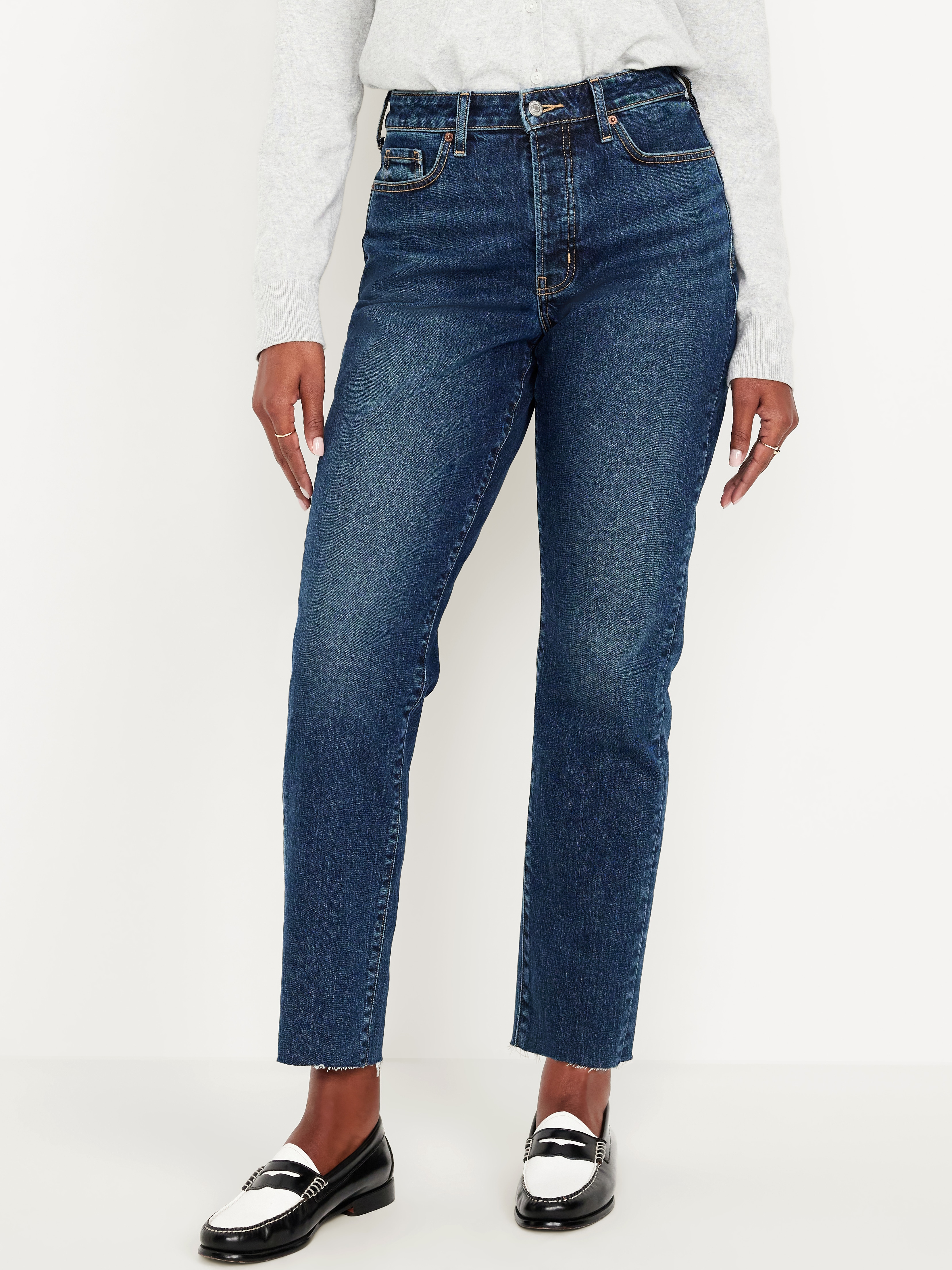 Curvy High-Waisted OG Straight Ankle Jeans - Dark Wash Cutoff - 2