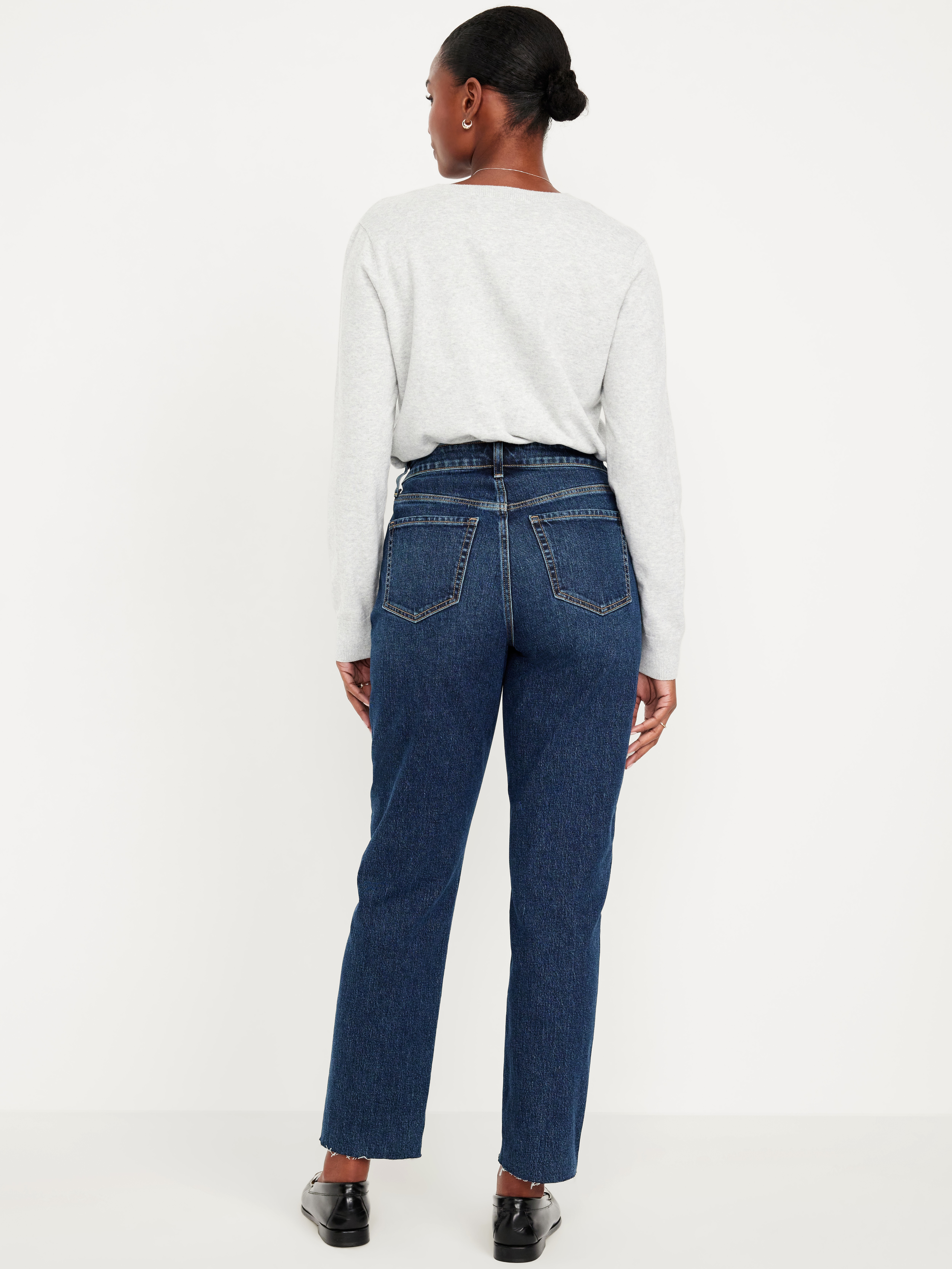 Curvy High-Waisted OG Straight Ankle Jeans - Dark Wash Cutoff - 3