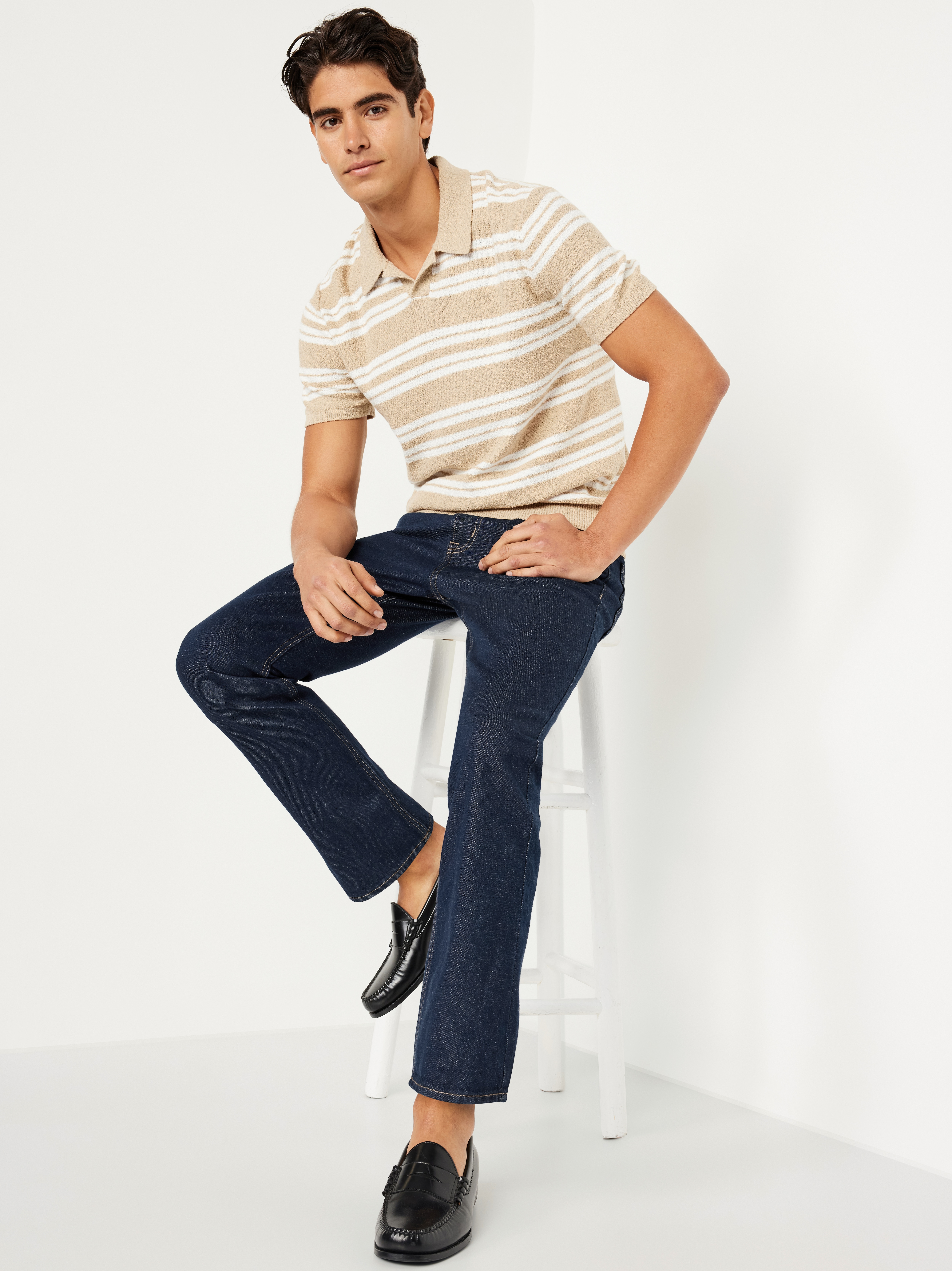 Structured Straight Non-Stretch Jeans - Dark Rinse - 3