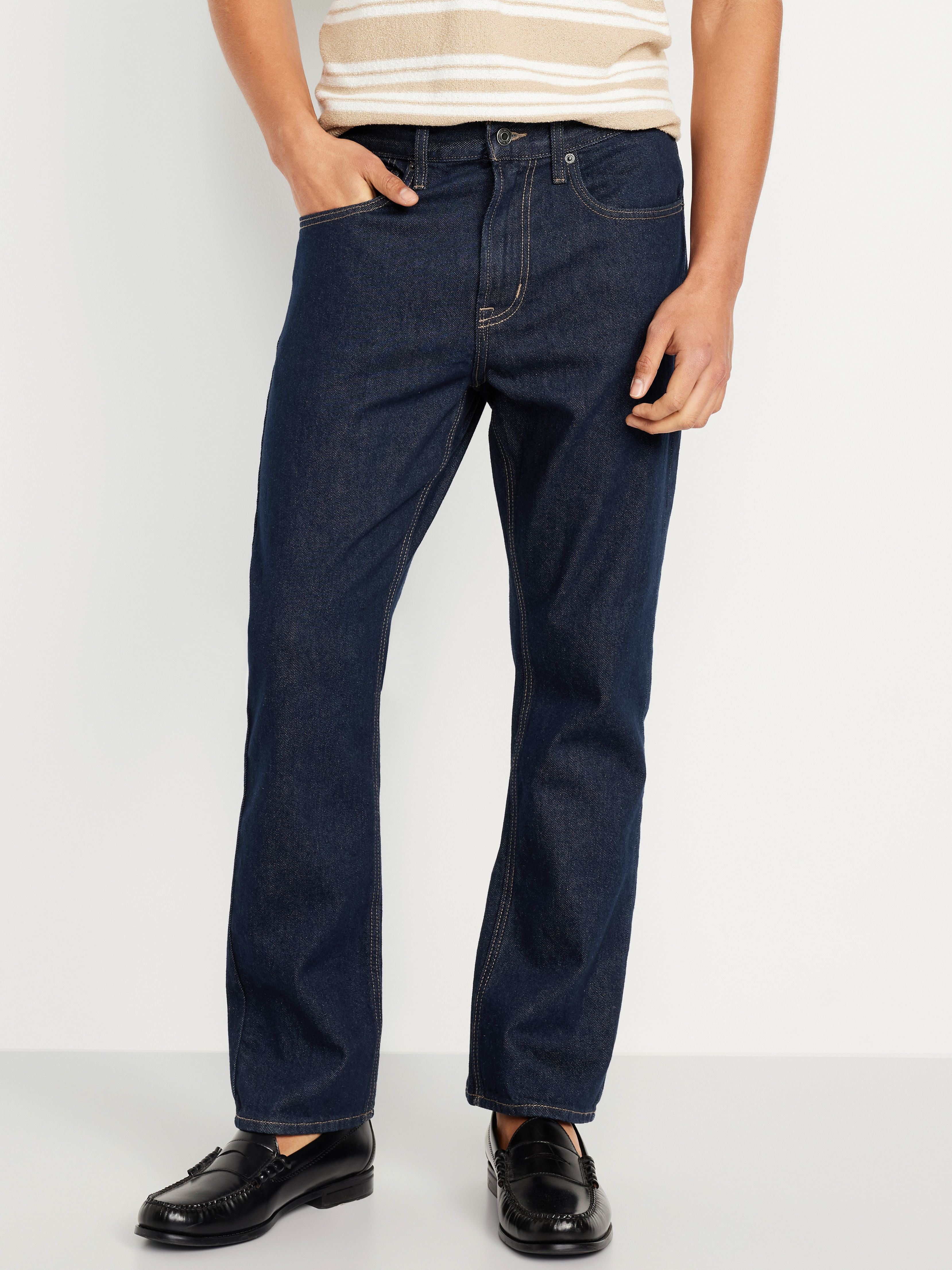 Structured Straight Non-Stretch Jeans - Dark Rinse - 1