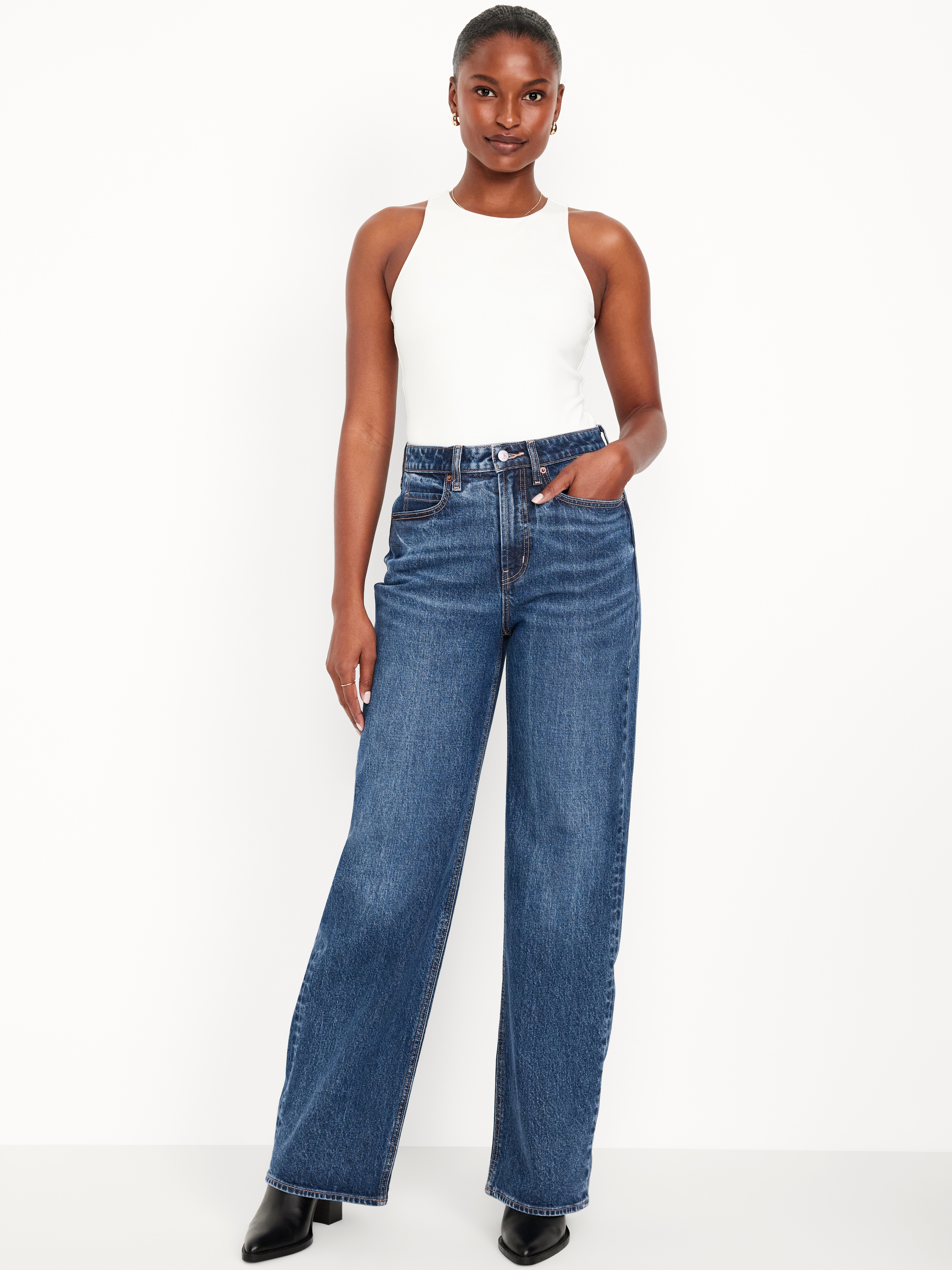 Curvy Extra High-Waisted Wide-Leg Jeans - Dark Wash - 1