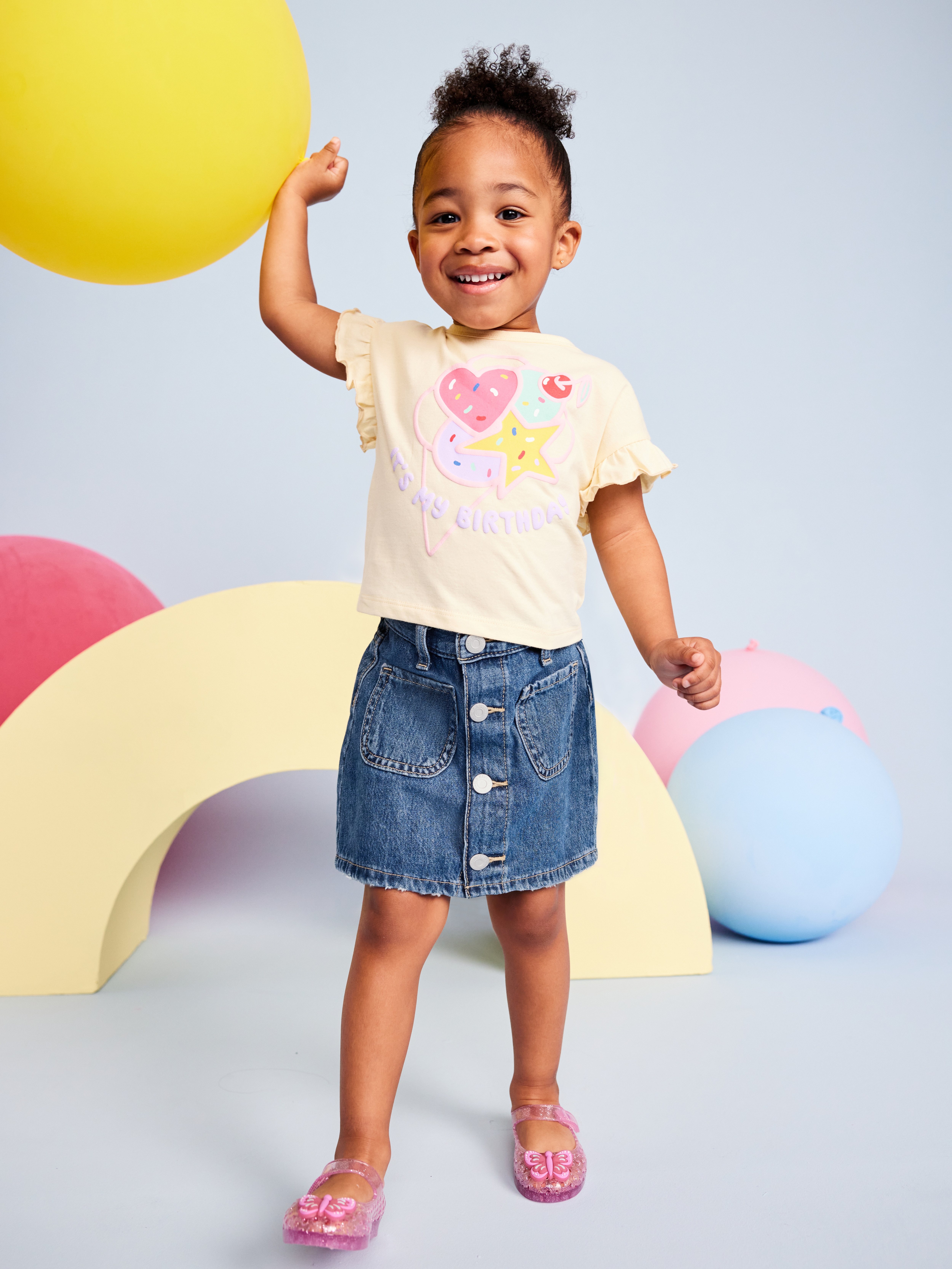 High-Waisted Button-Front Jean Skirt for Toddler Girls - Medium Wash - 1