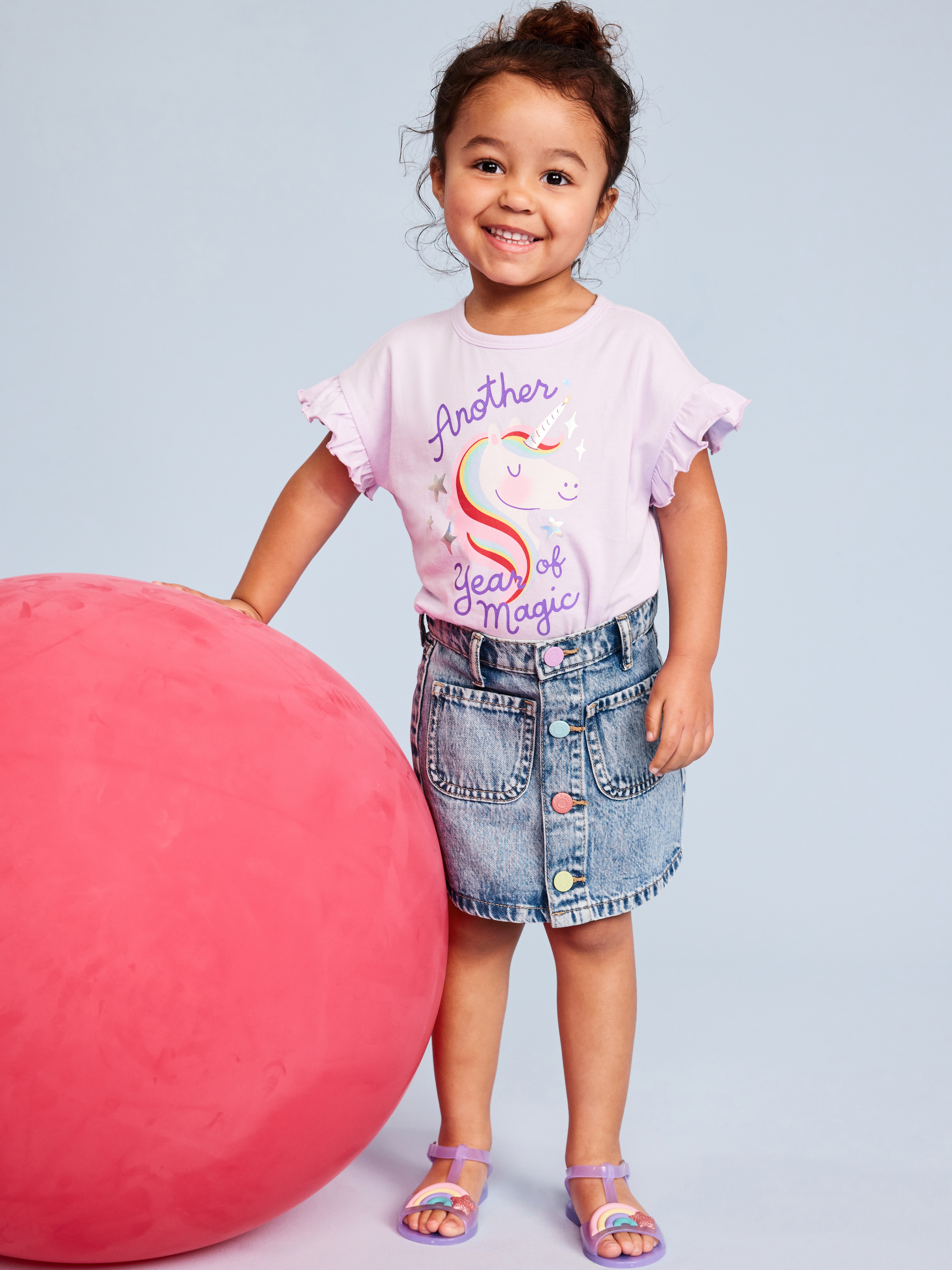 High-Waisted Button-Front Jean Skirt for Toddler Girls - Light Wash - 1