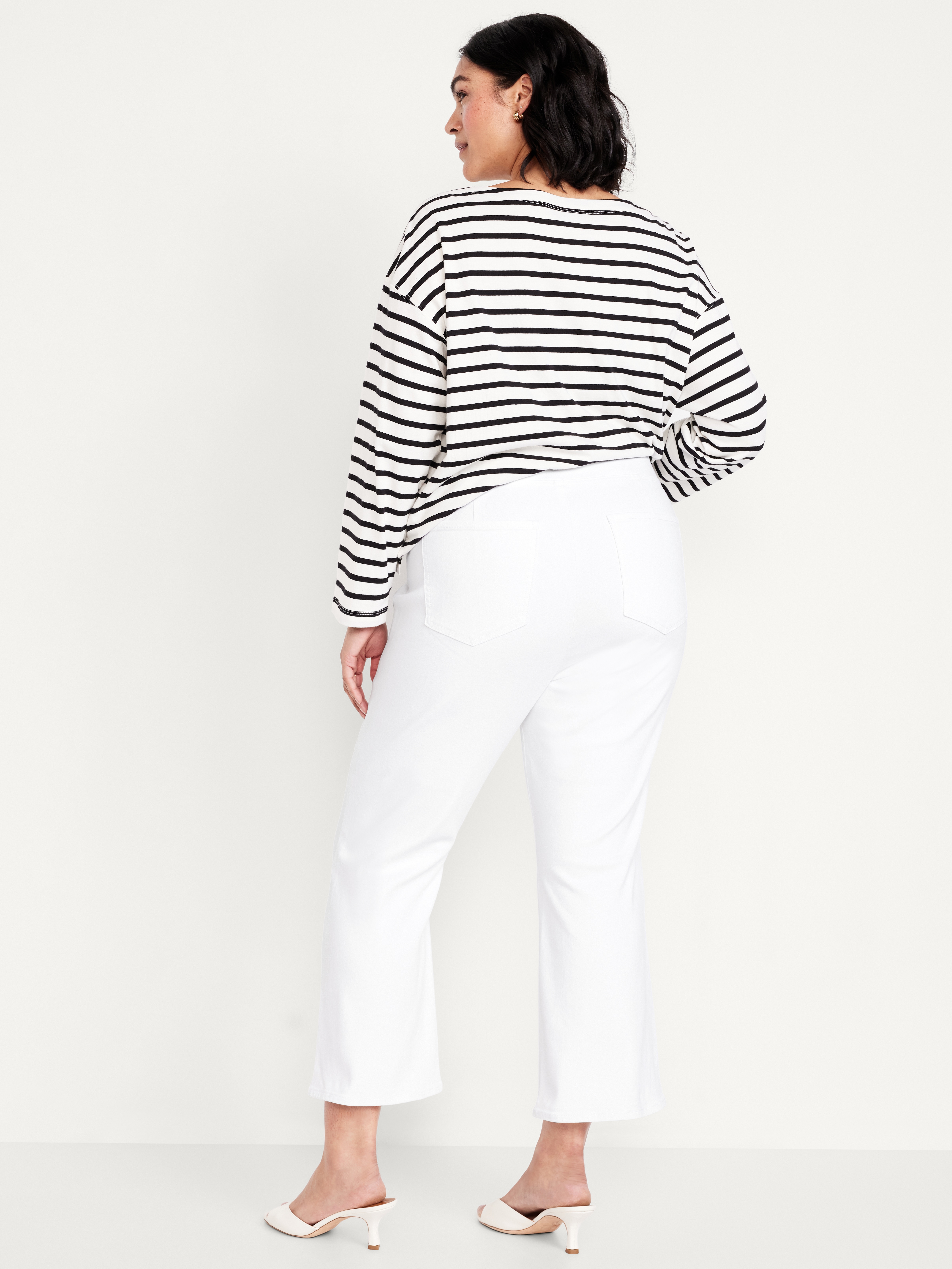 High-Waisted Weekender Pull-On Crop Flare Jeans - White Wash - 7