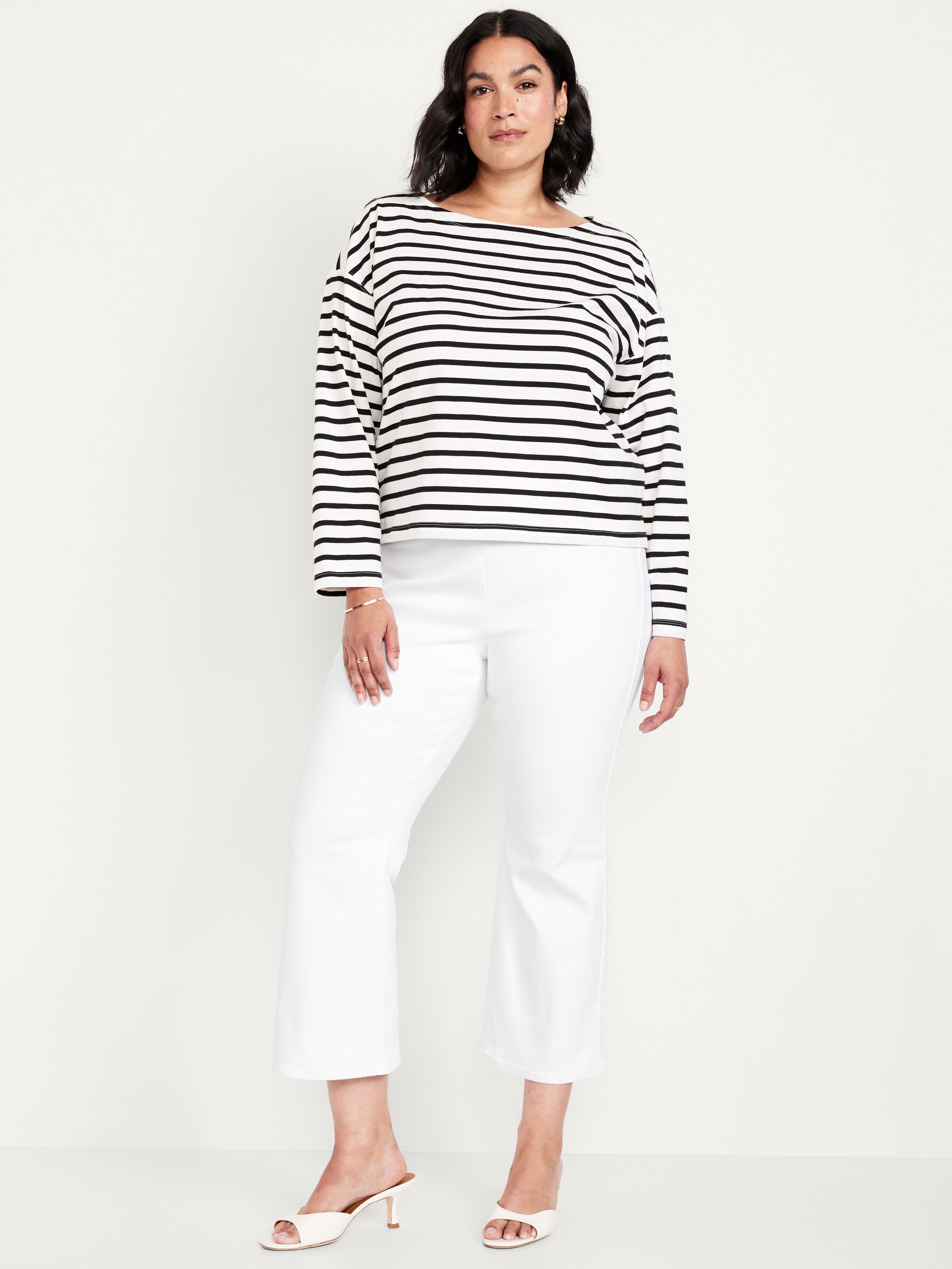 High-Waisted Weekender Pull-On Crop Flare Jeans - White Wash - 6