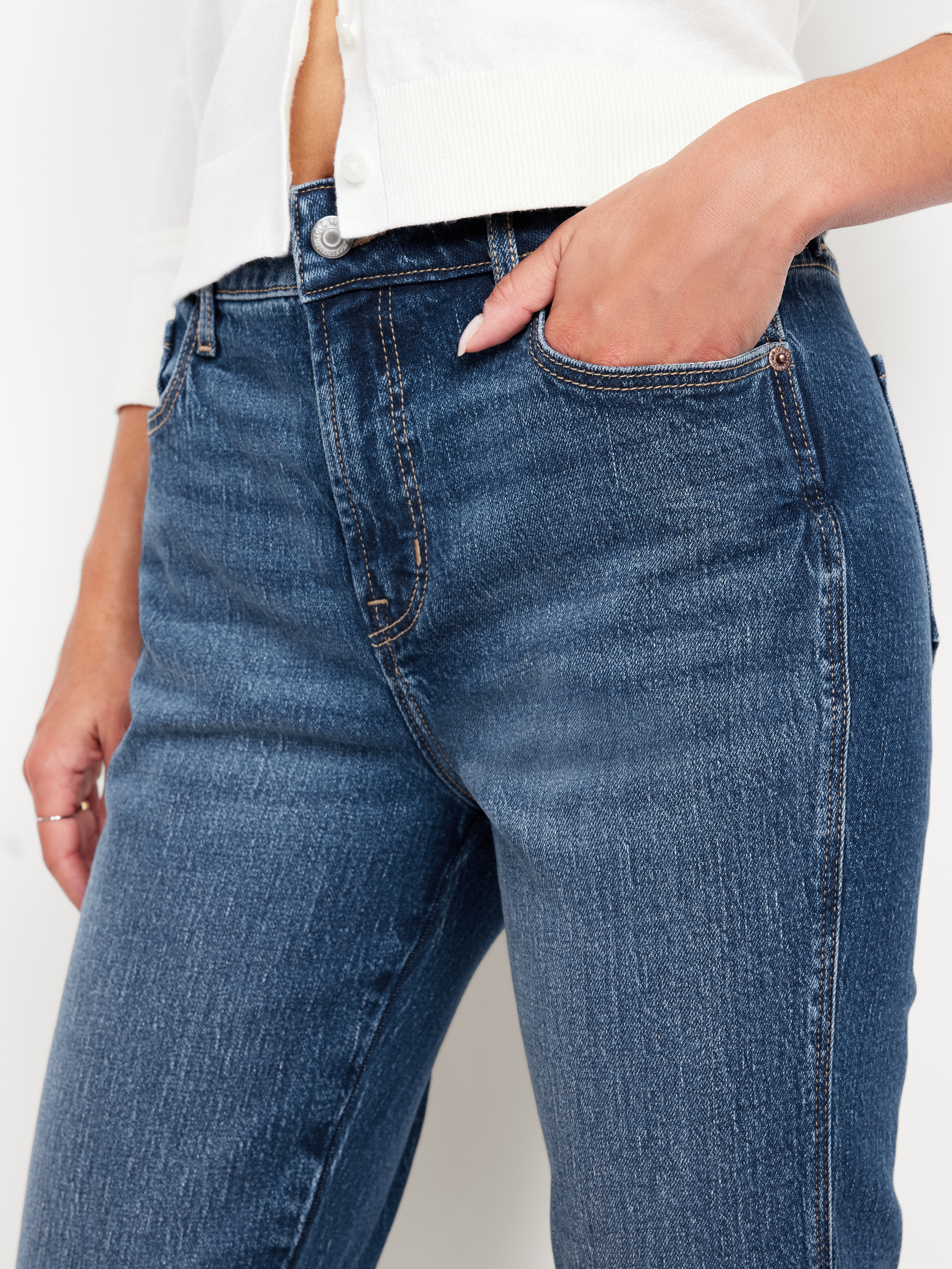 High-Waisted Vintage Slim Jeans - Medium Indigo - 9