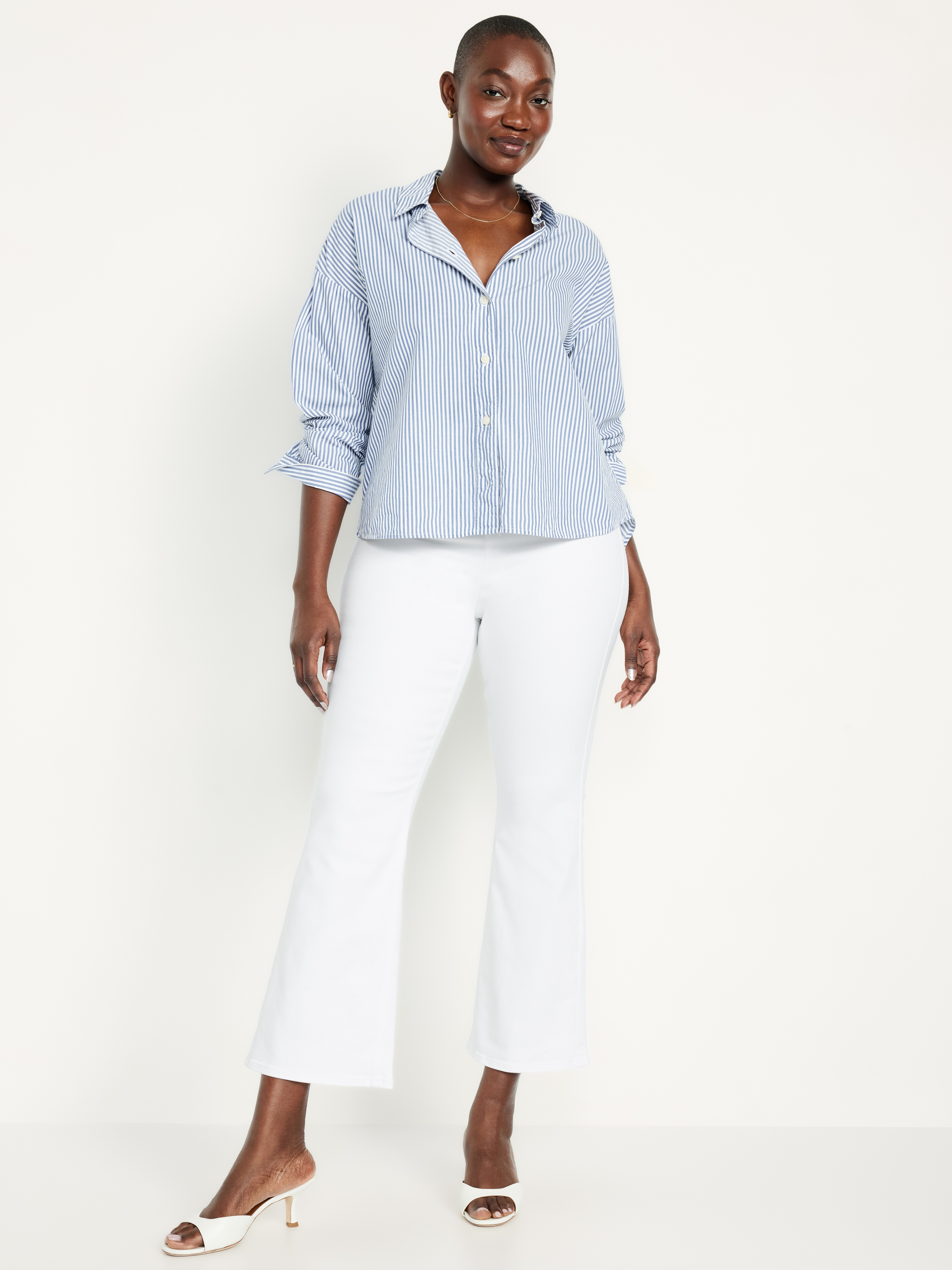 High-Waisted Weekender Pull-On Crop Flare Jeans - White Wash - 4