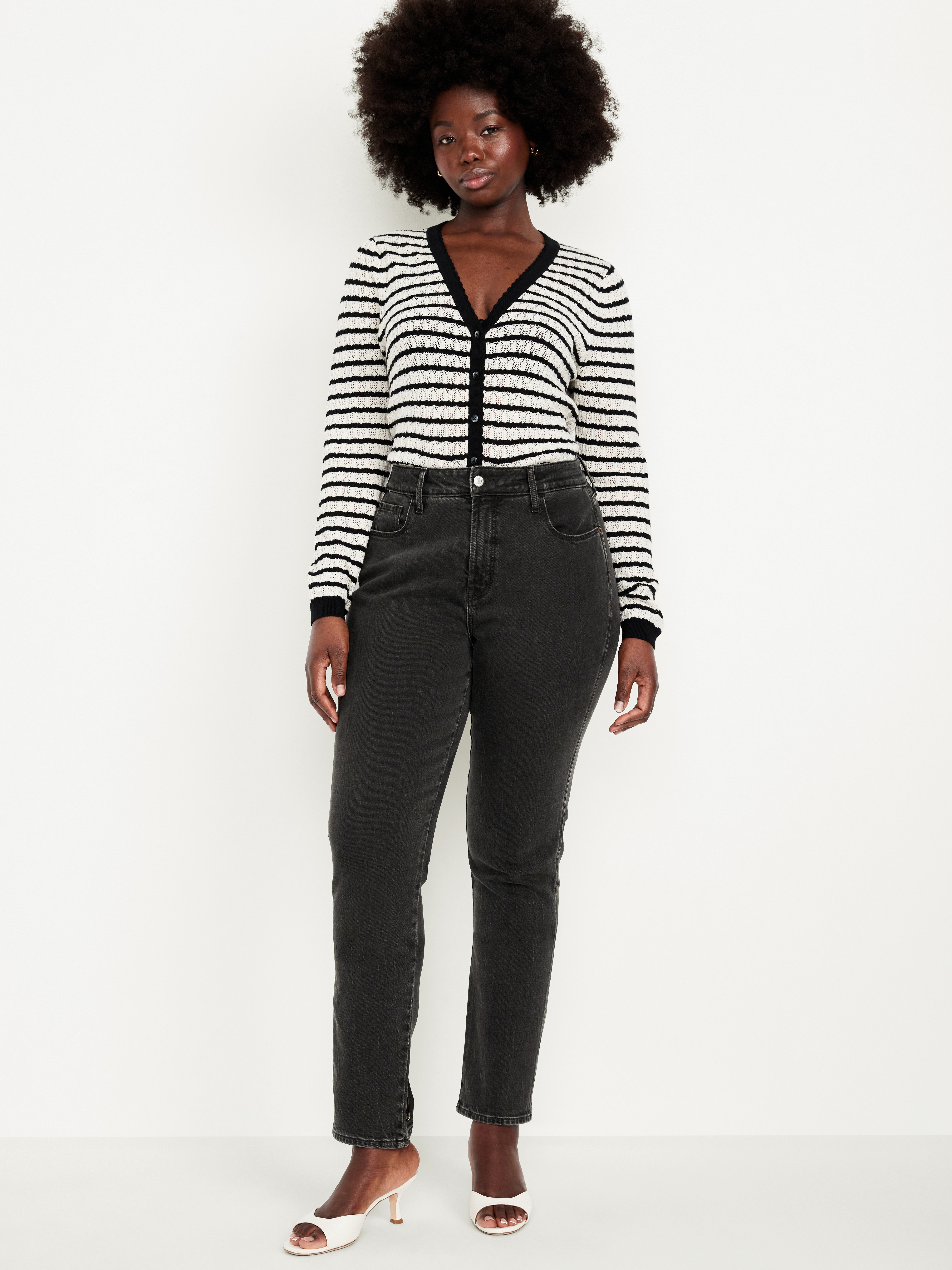 Curvy High-Waisted Vintage Slim Jeans - Faded Black Wash - 4