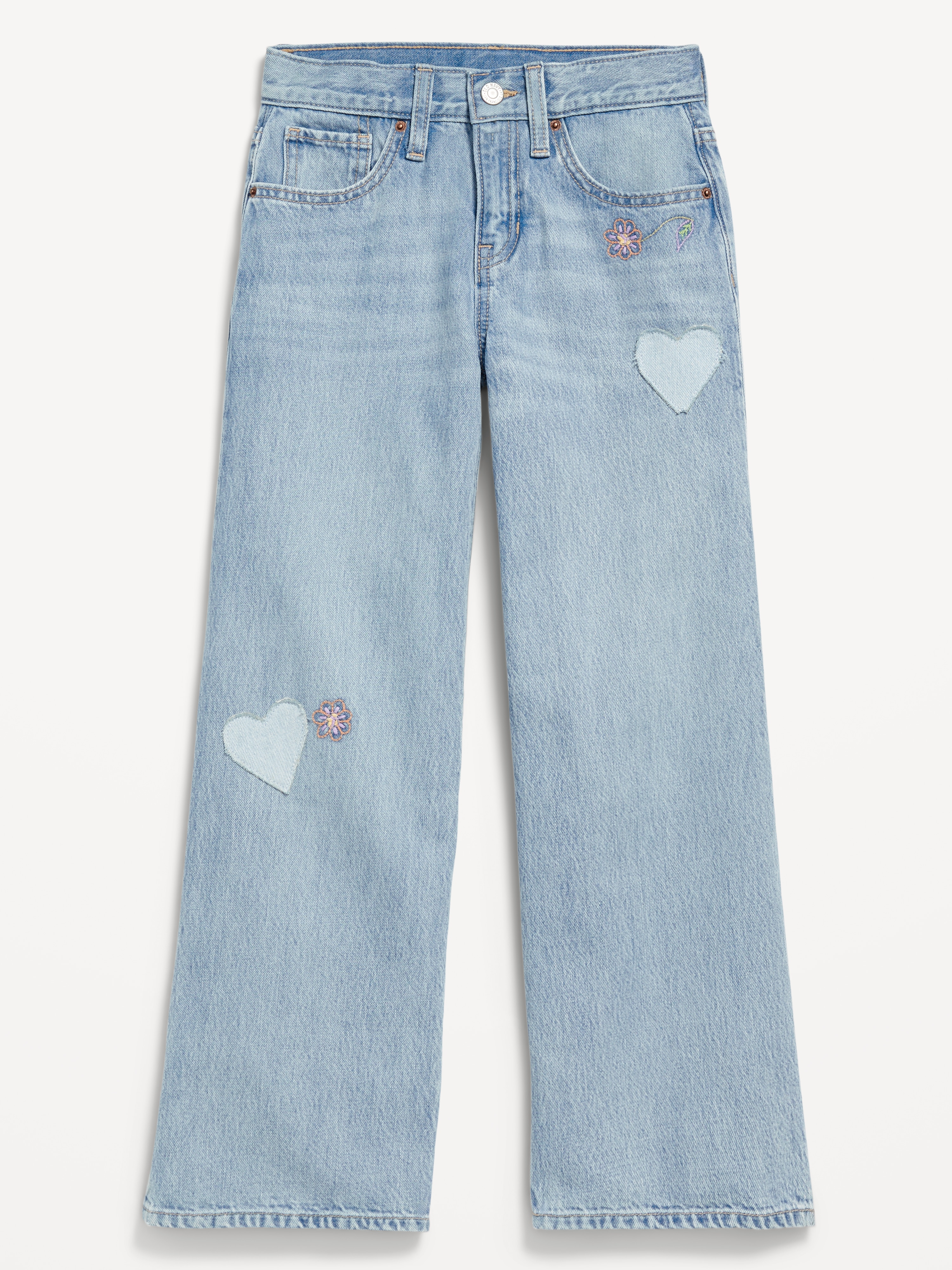 Super Baggy Wide-Leg Embroidered Jeans for Girls - Light Wash - 4