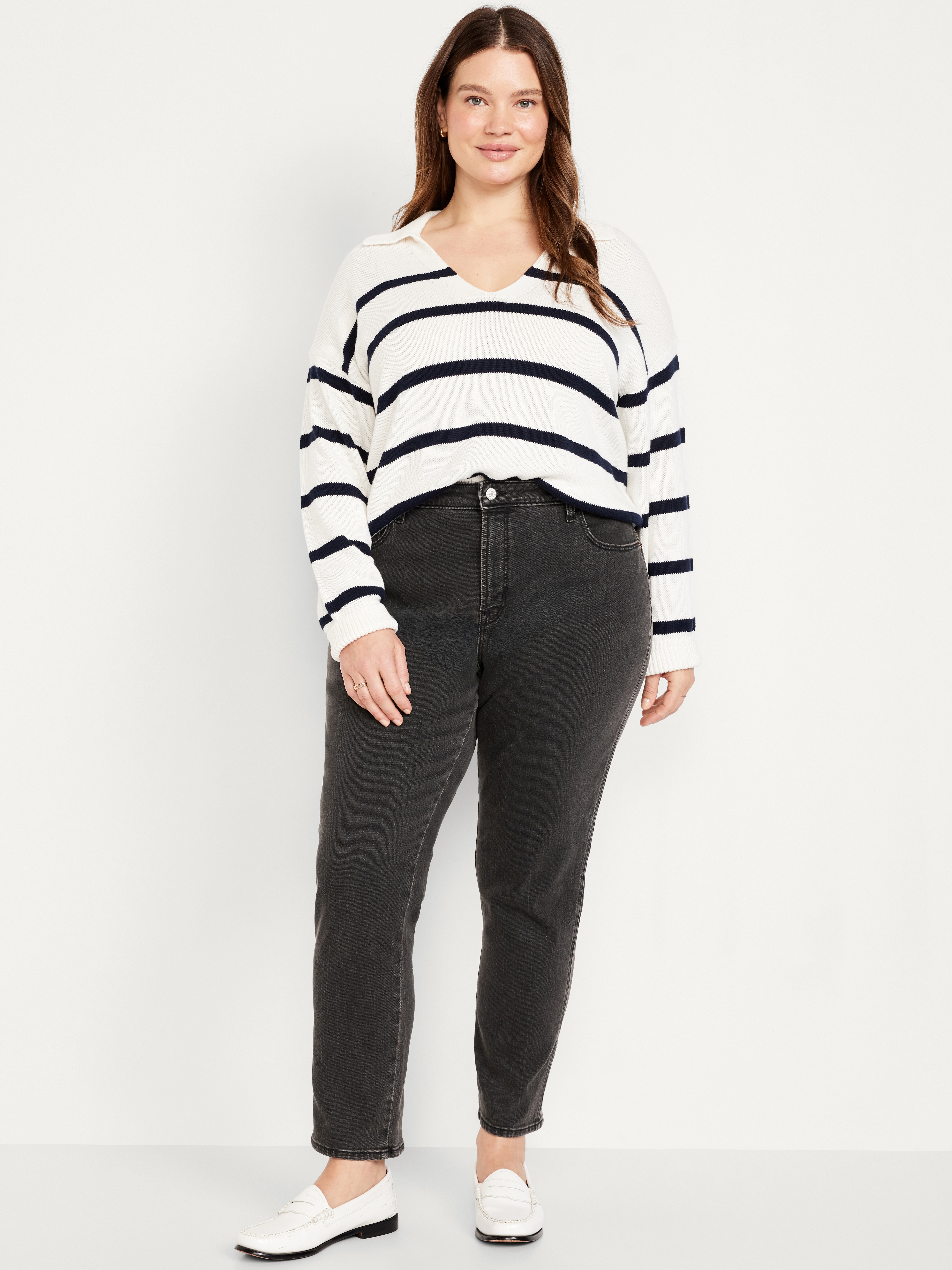 Curvy High-Waisted Vintage Slim Jeans - Faded Black Wash - 6