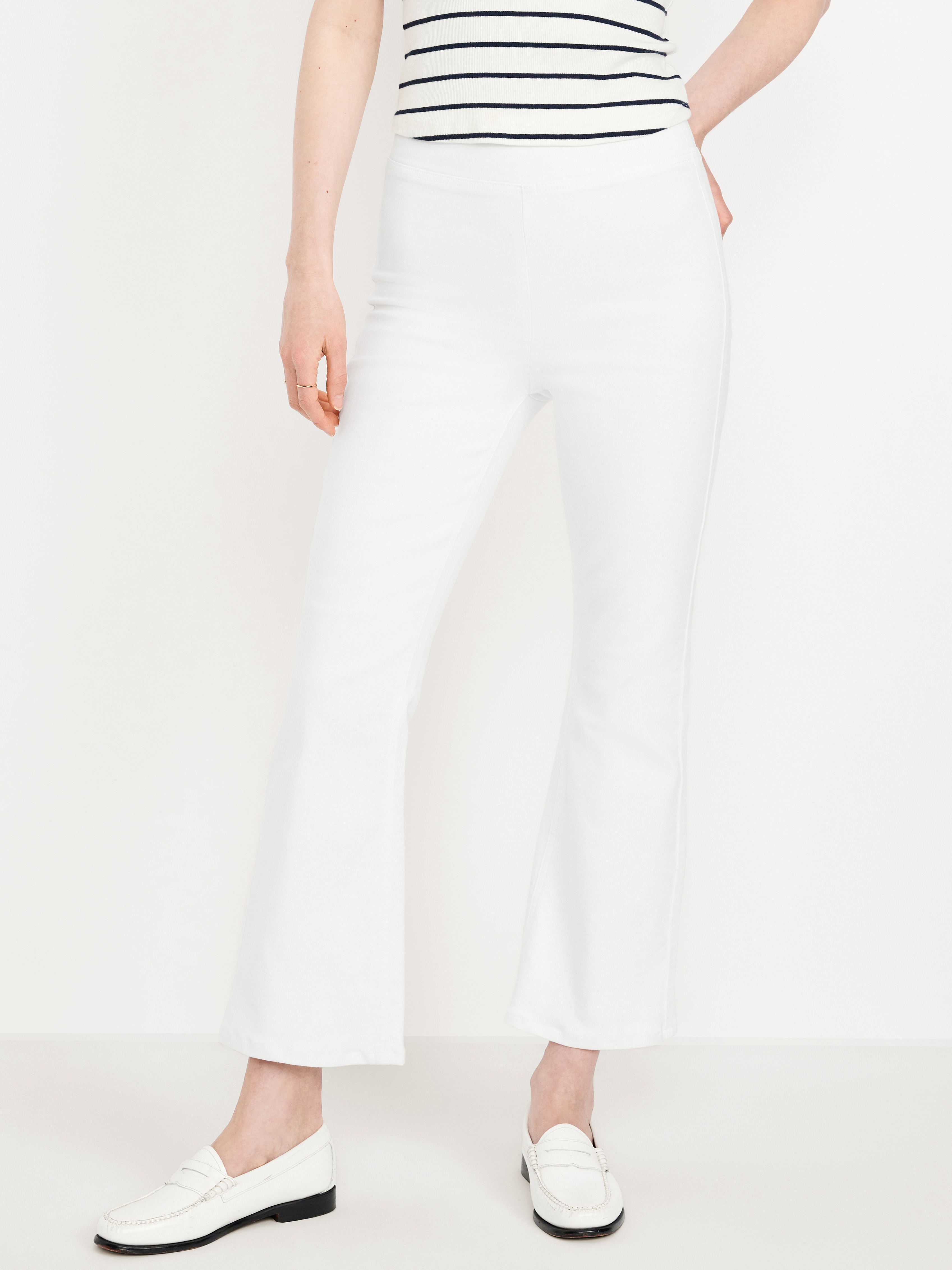High-Waisted Weekender Pull-On Crop Flare Jeans - White Wash - 2