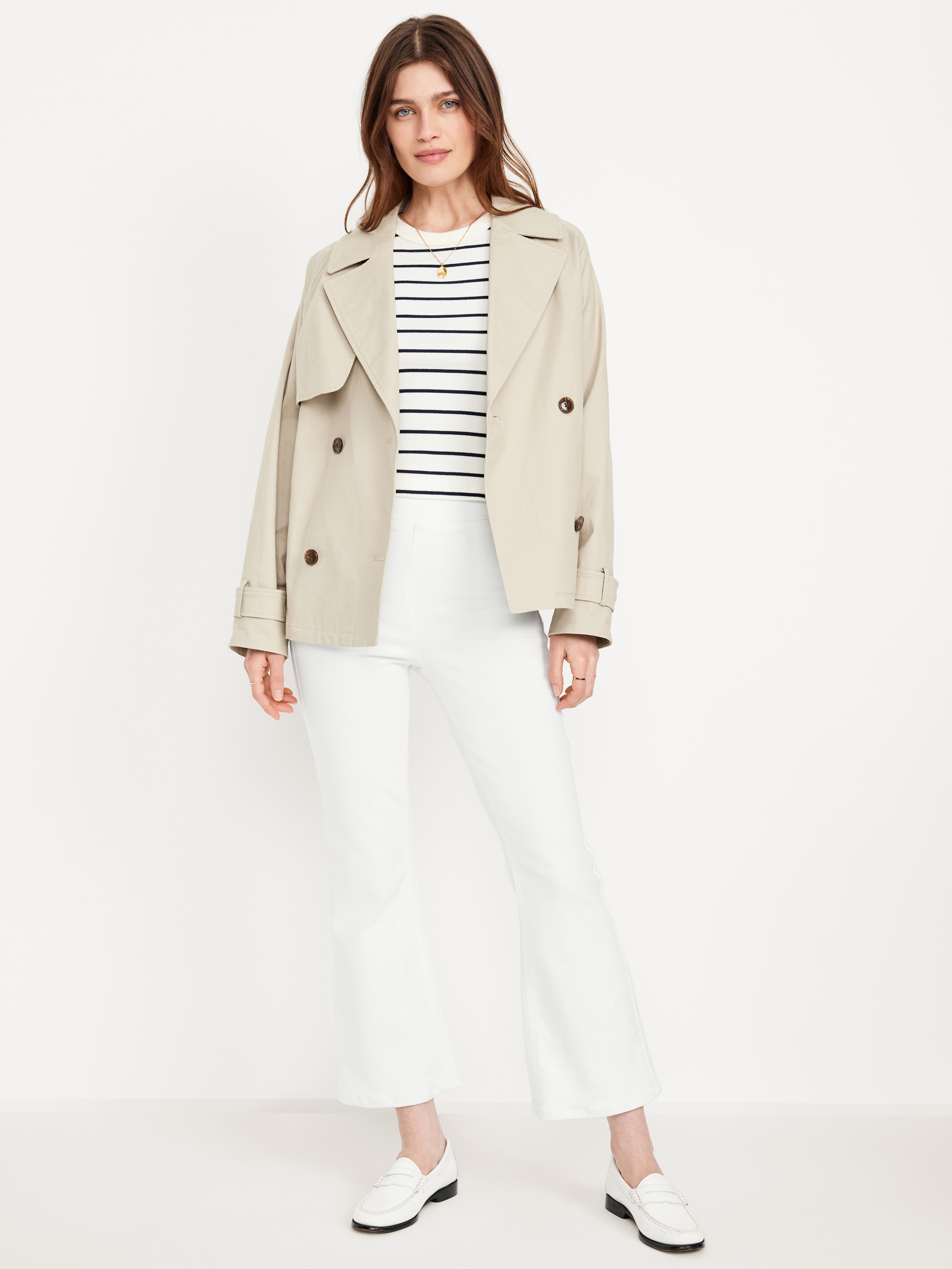 High-Waisted Weekender Pull-On Crop Flare Jeans - White Wash - 1