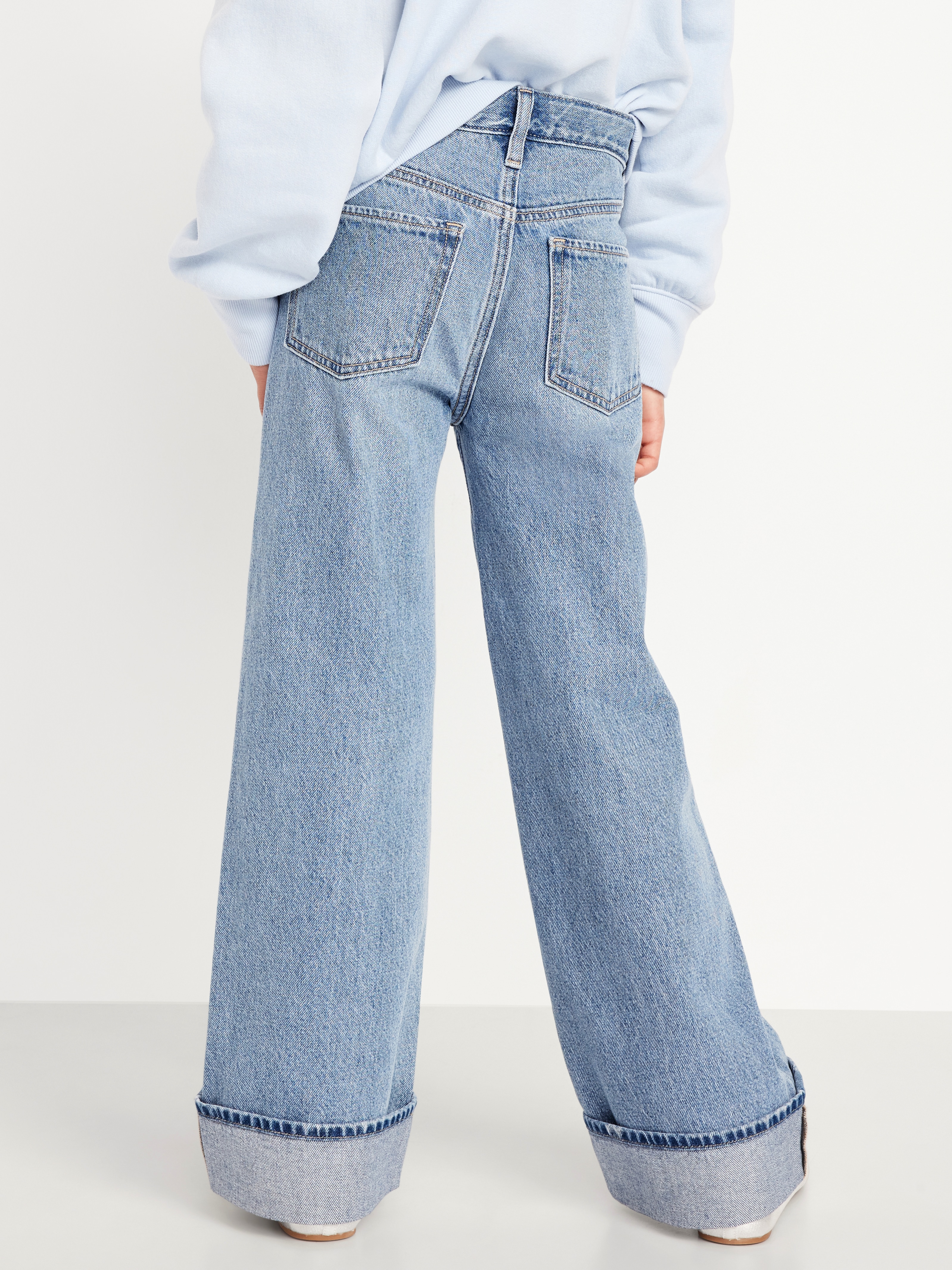 Printed High-Waisted Baggy Wide-Leg Jeans for Girls - Seascape (Light Wash) - 2