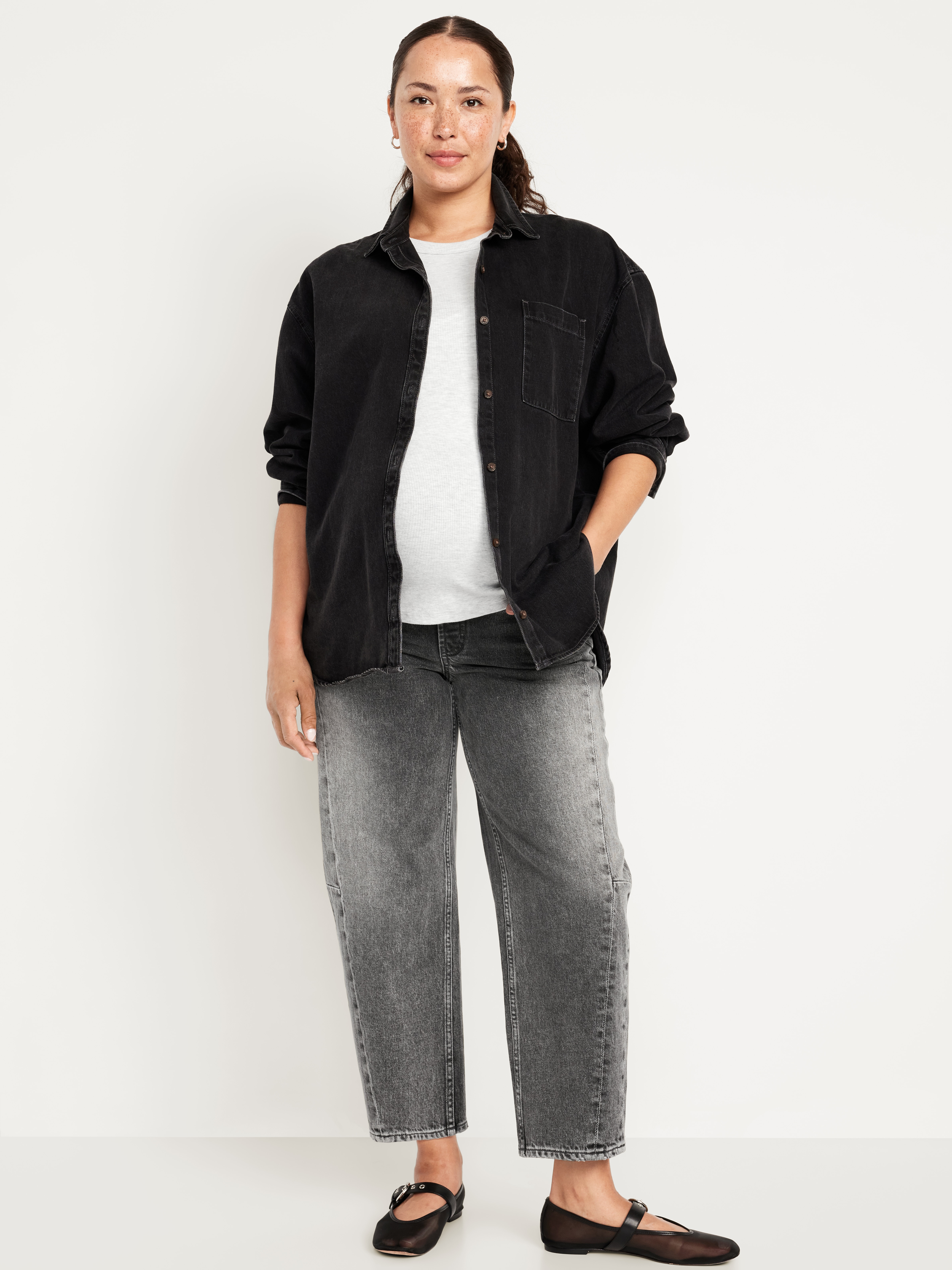 Maternity Full Panel Barrel Ankle Jeans - Graphite - 1