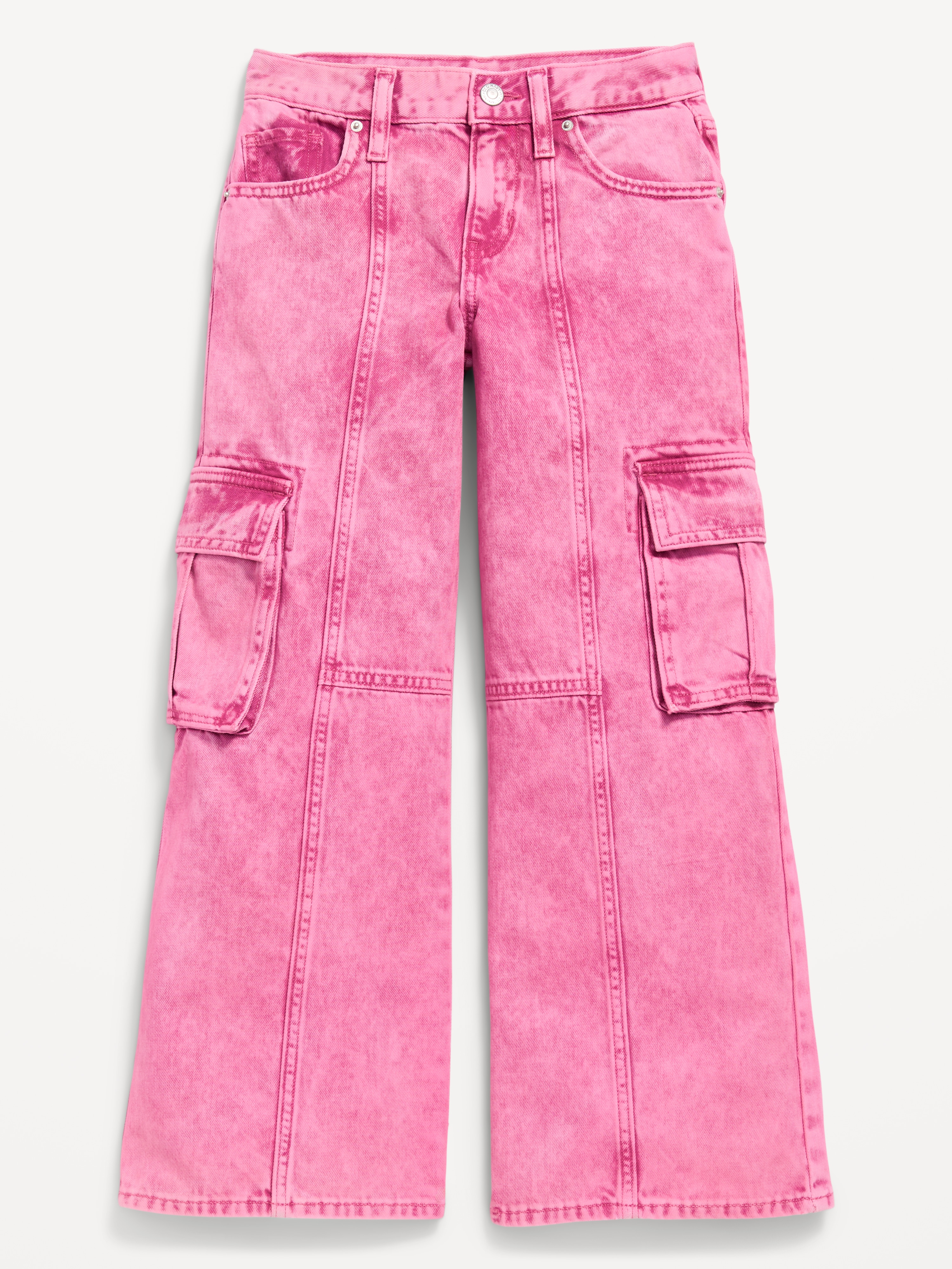 High-Waisted Super Baggy Wide-Leg Cargo Jeans for Girls - Pink Clover - 3