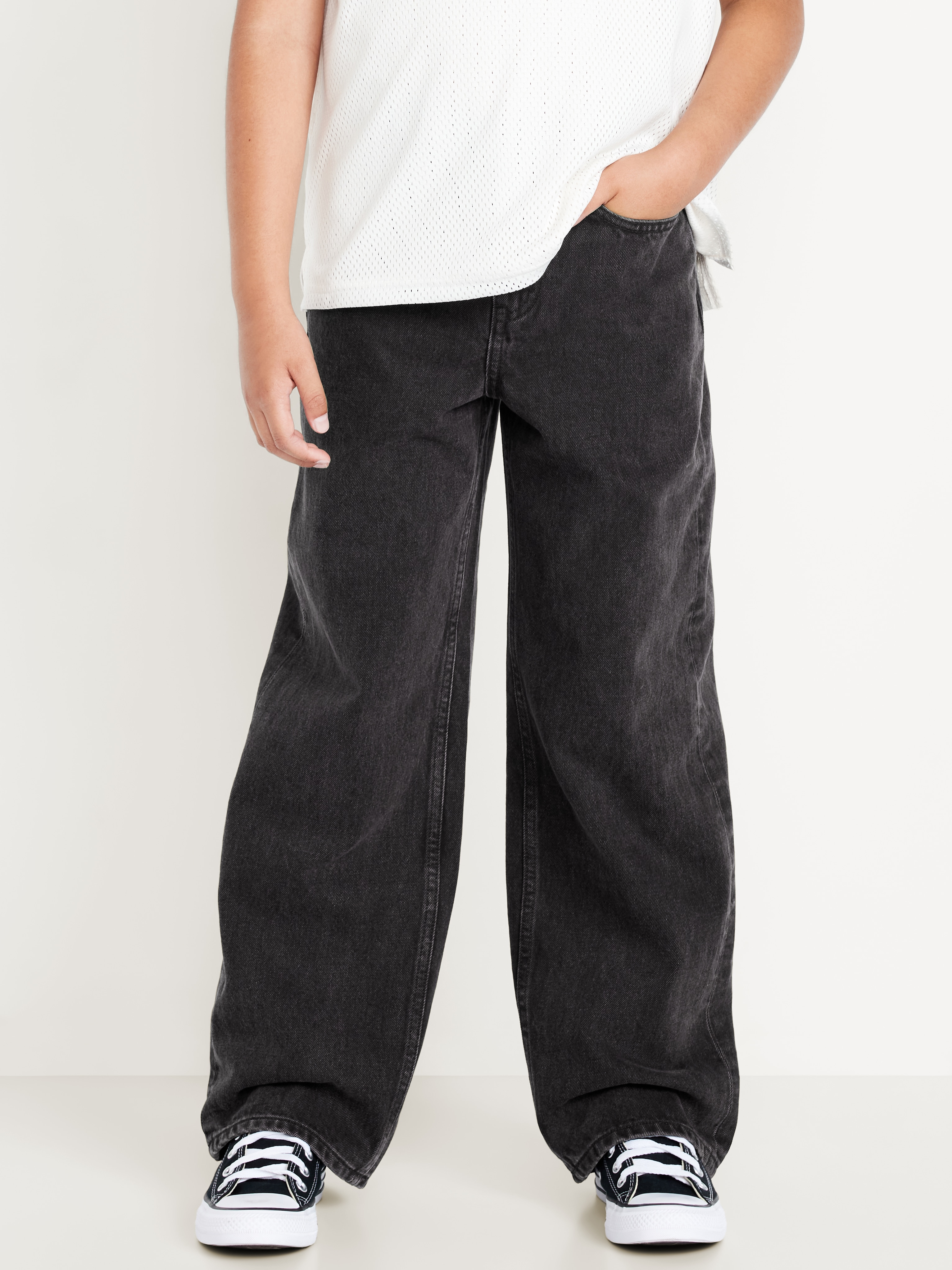Baggy Non-Stretch Jeans for Boys - Black Wash - 1