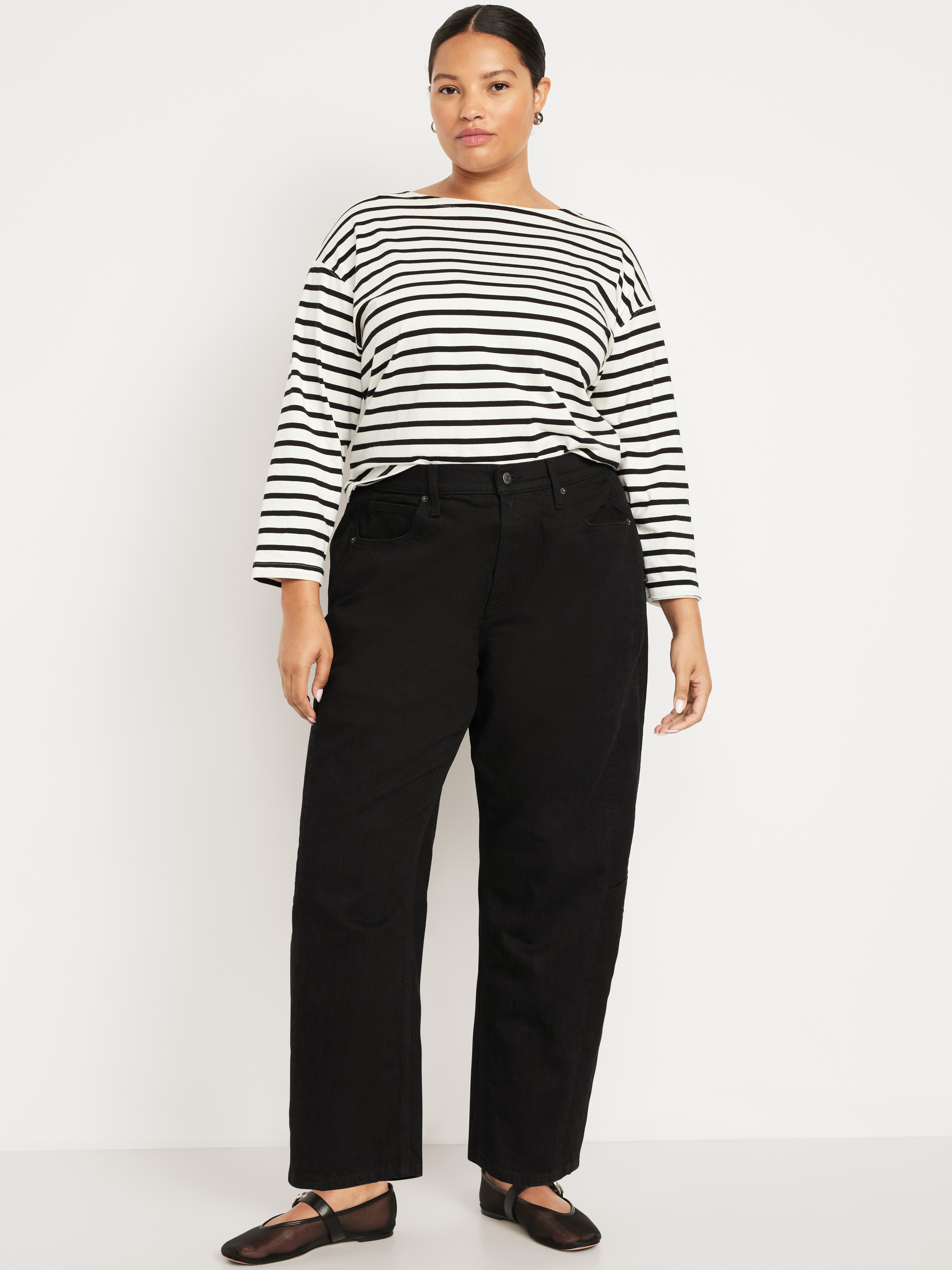 High-Waisted Baggy Barrel Ankle Jeans - Black Wash - 6