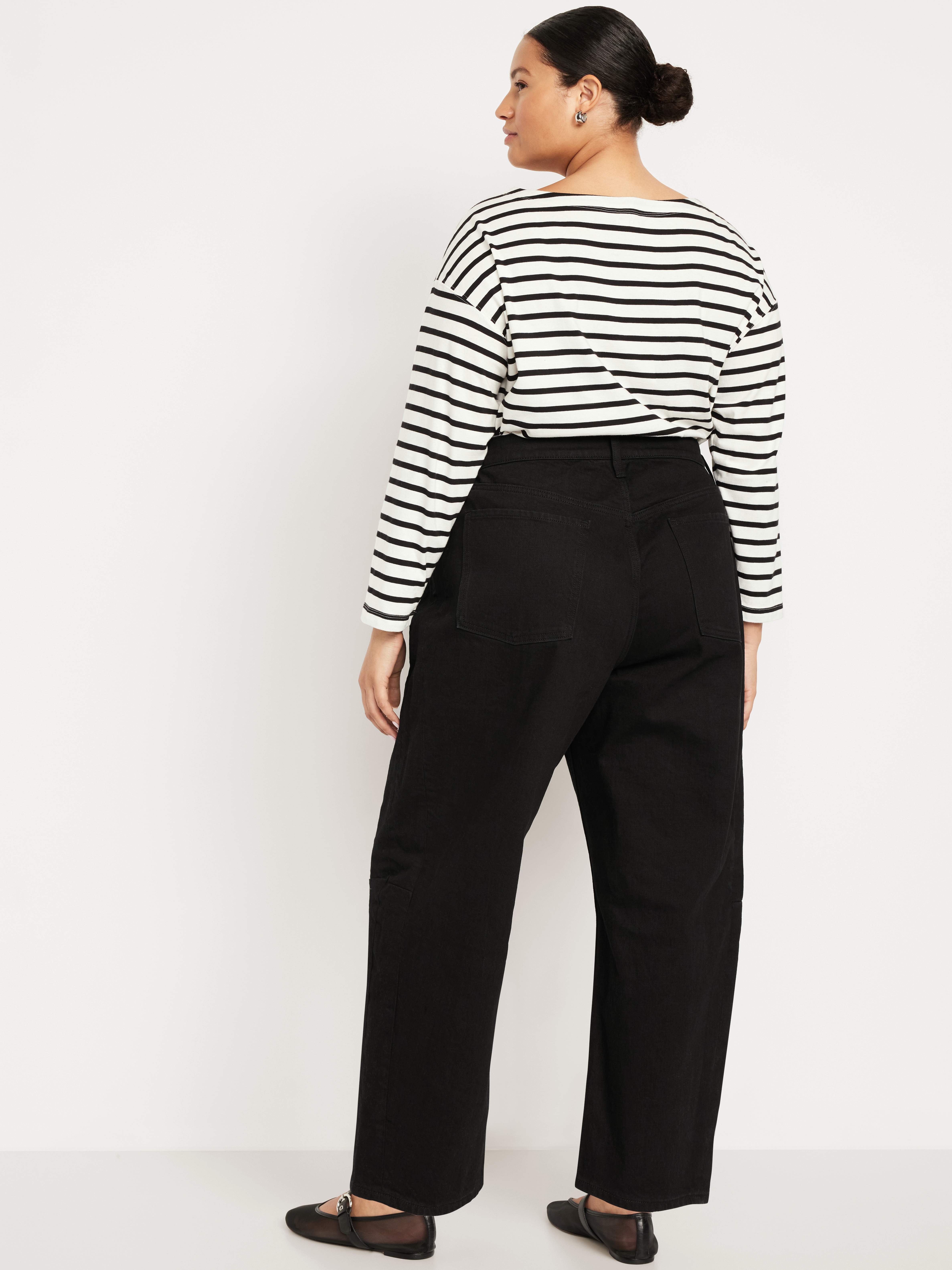 High-Waisted Baggy Barrel Ankle Jeans - Black Wash - 7
