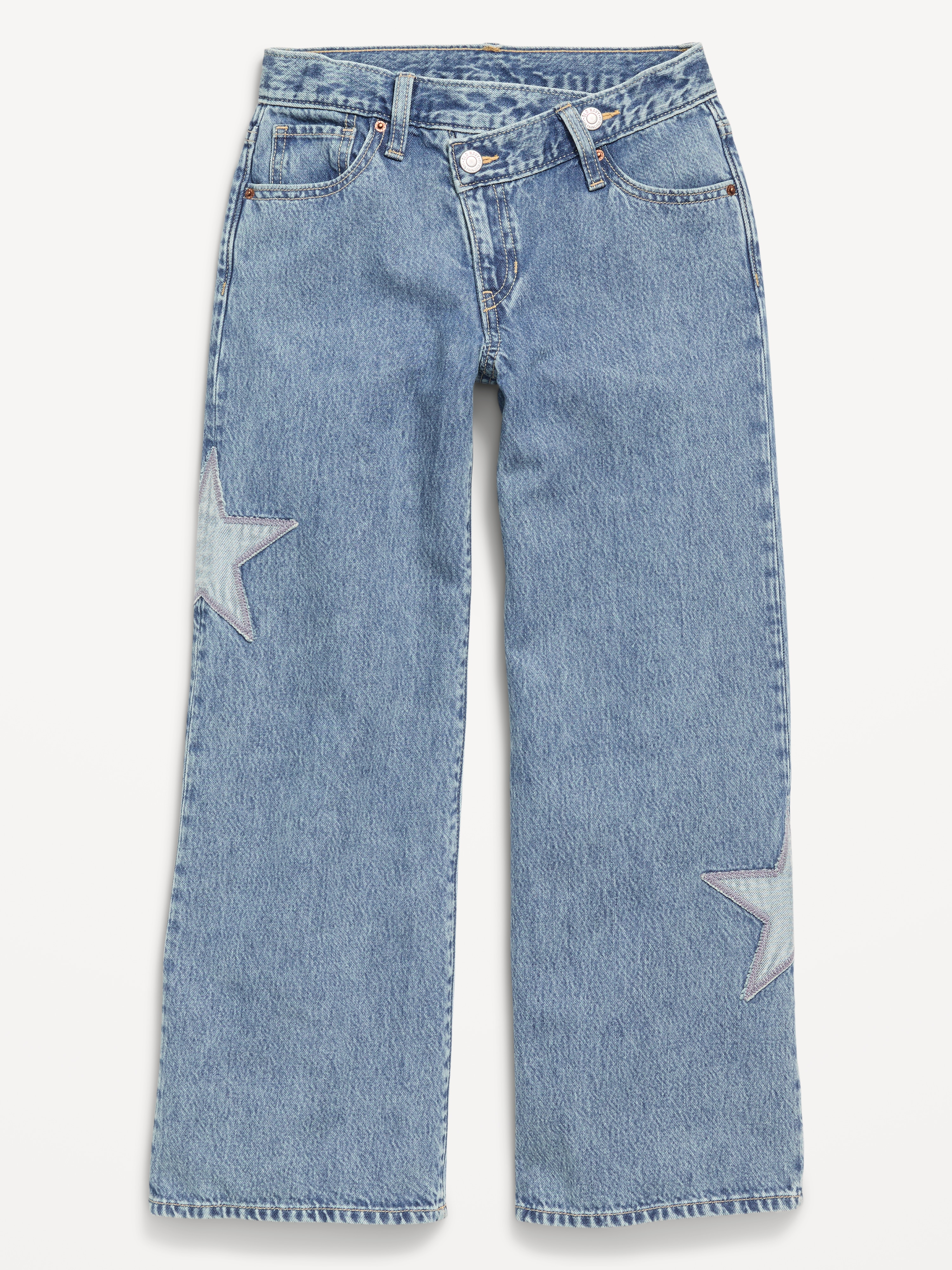 Super Baggy Wide-Leg Embroidered Jeans for Girls - Denim Star - 4