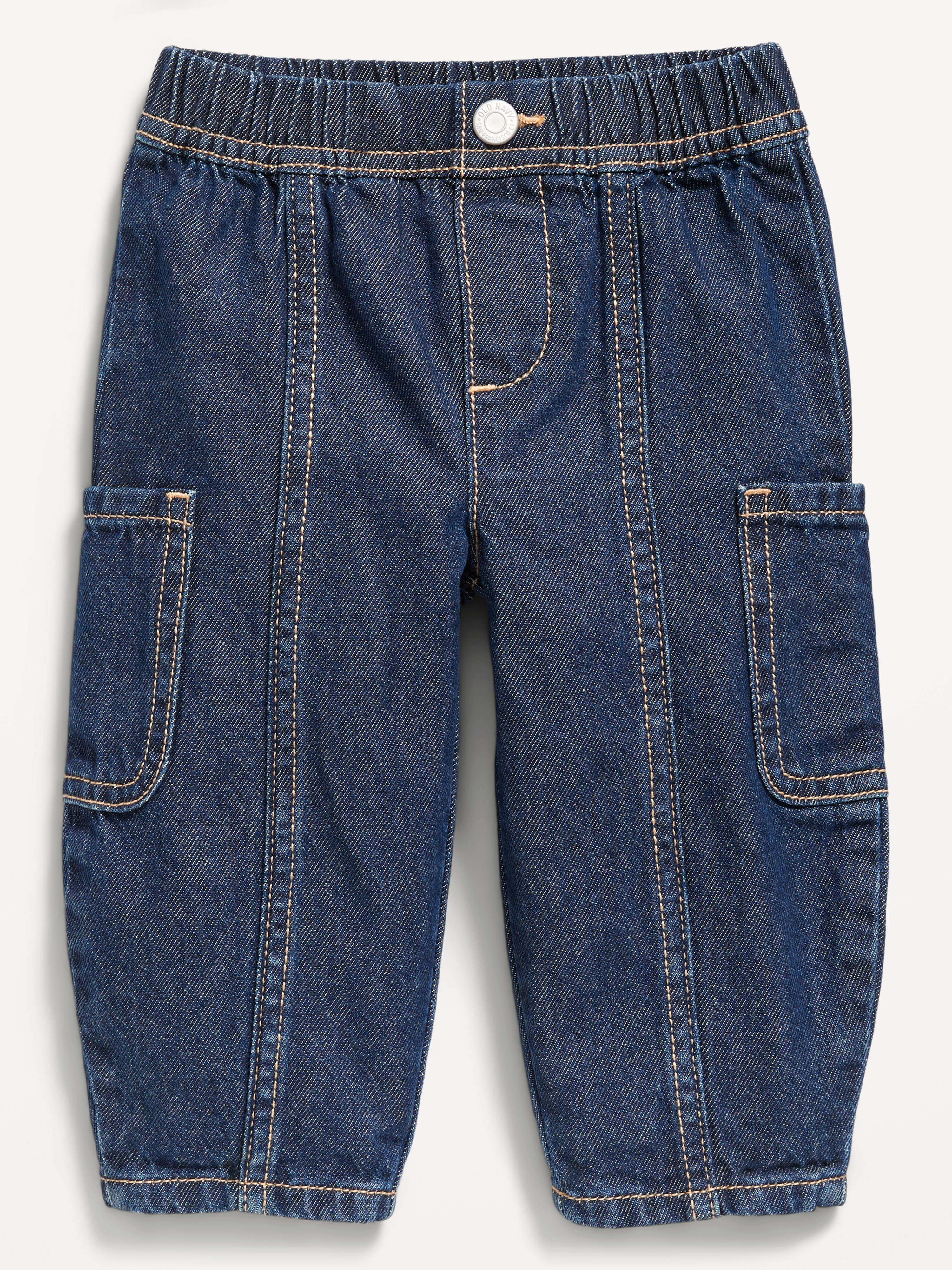 Baggy Barrel-Leg Cargo Jeans for Baby - Dark Wash - 1