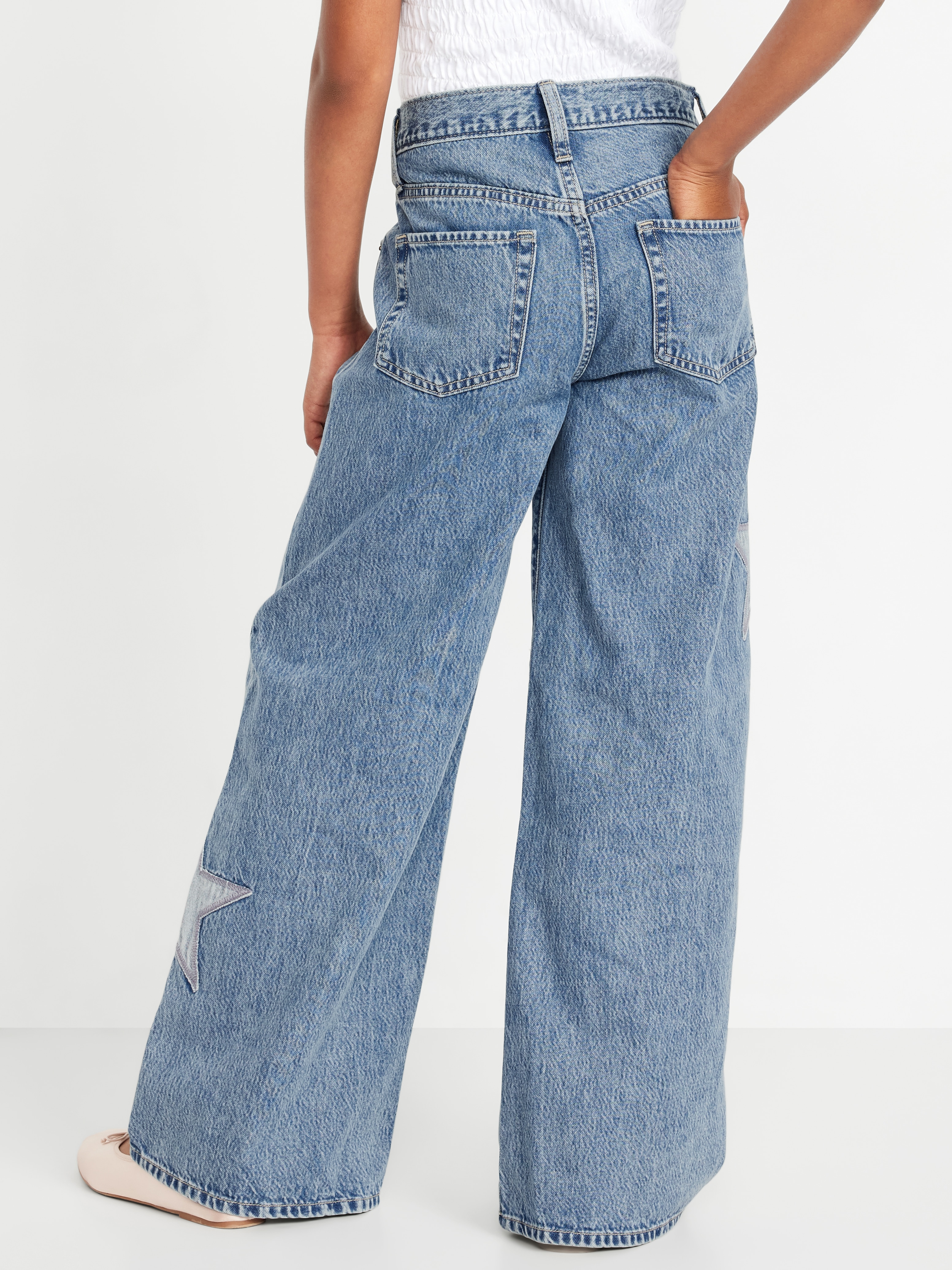 Super Baggy Wide-Leg Embroidered Jeans for Girls - Denim Star - 2