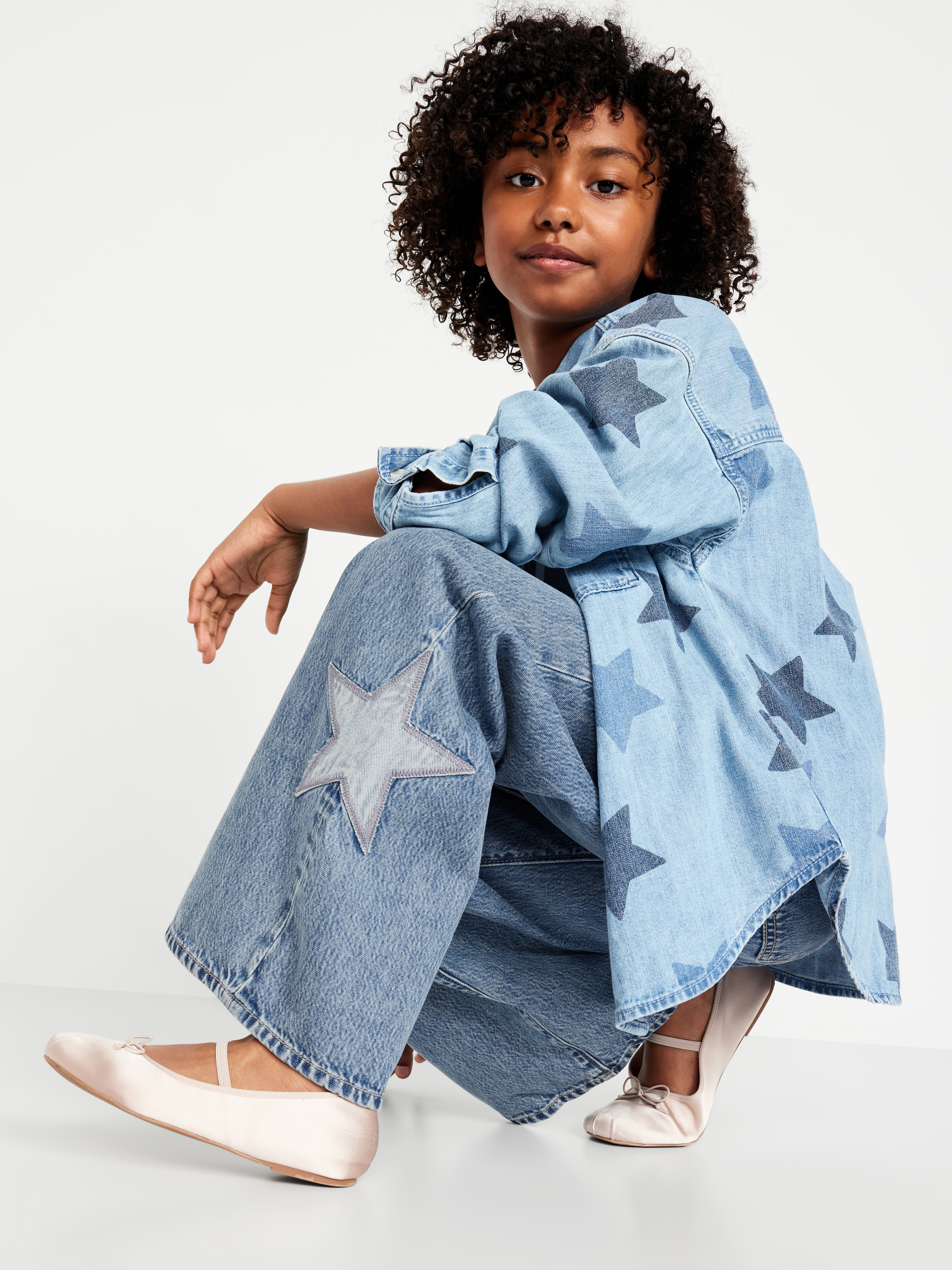 Super Baggy Wide-Leg Embroidered Jeans for Girls - Denim Star - 3