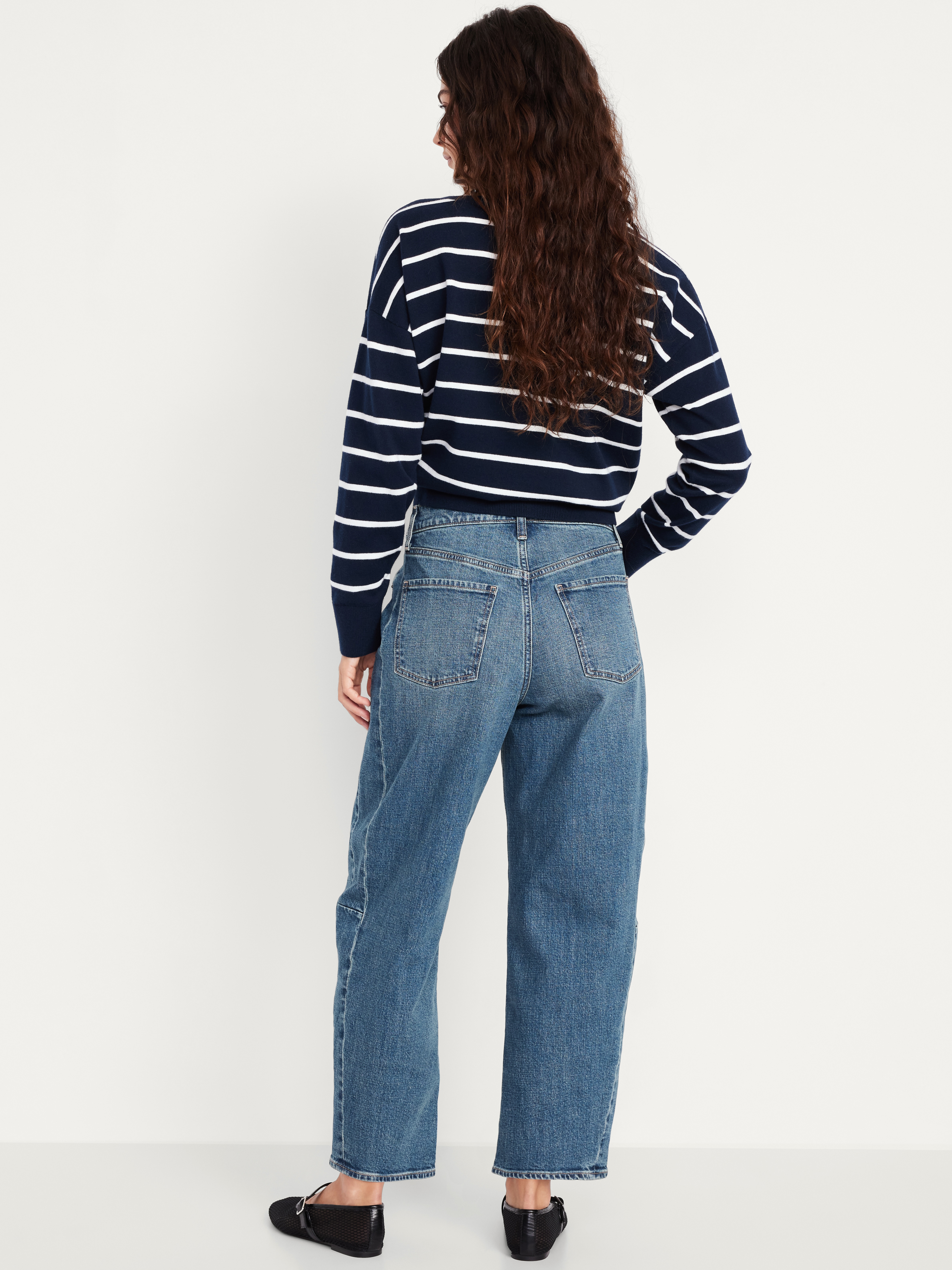High-Waisted Baggy Barrel Ankle Jeans - Medium Wash - 3