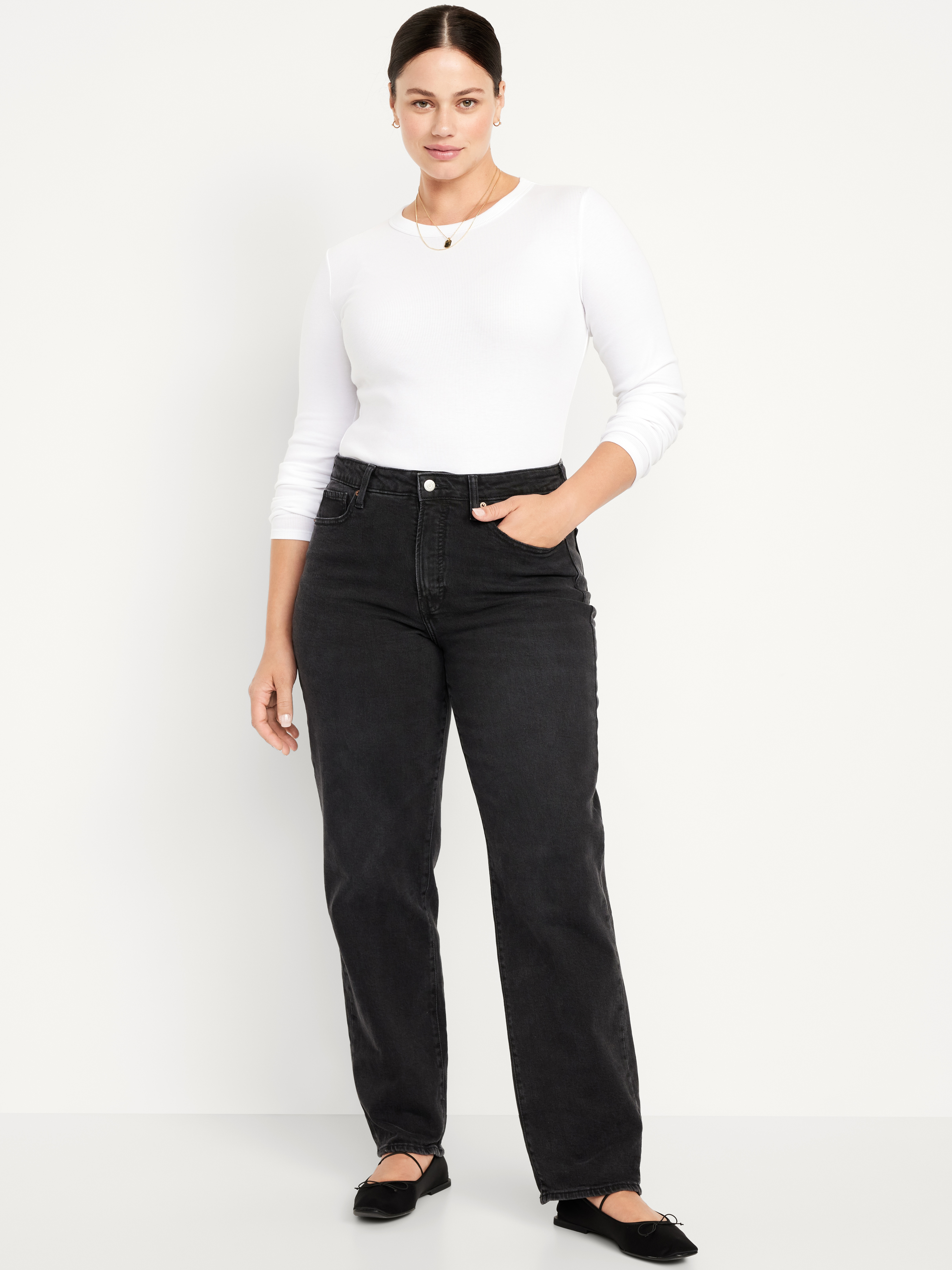 Curvy High-Waisted OG Loose Jeans - Black Wash - 6