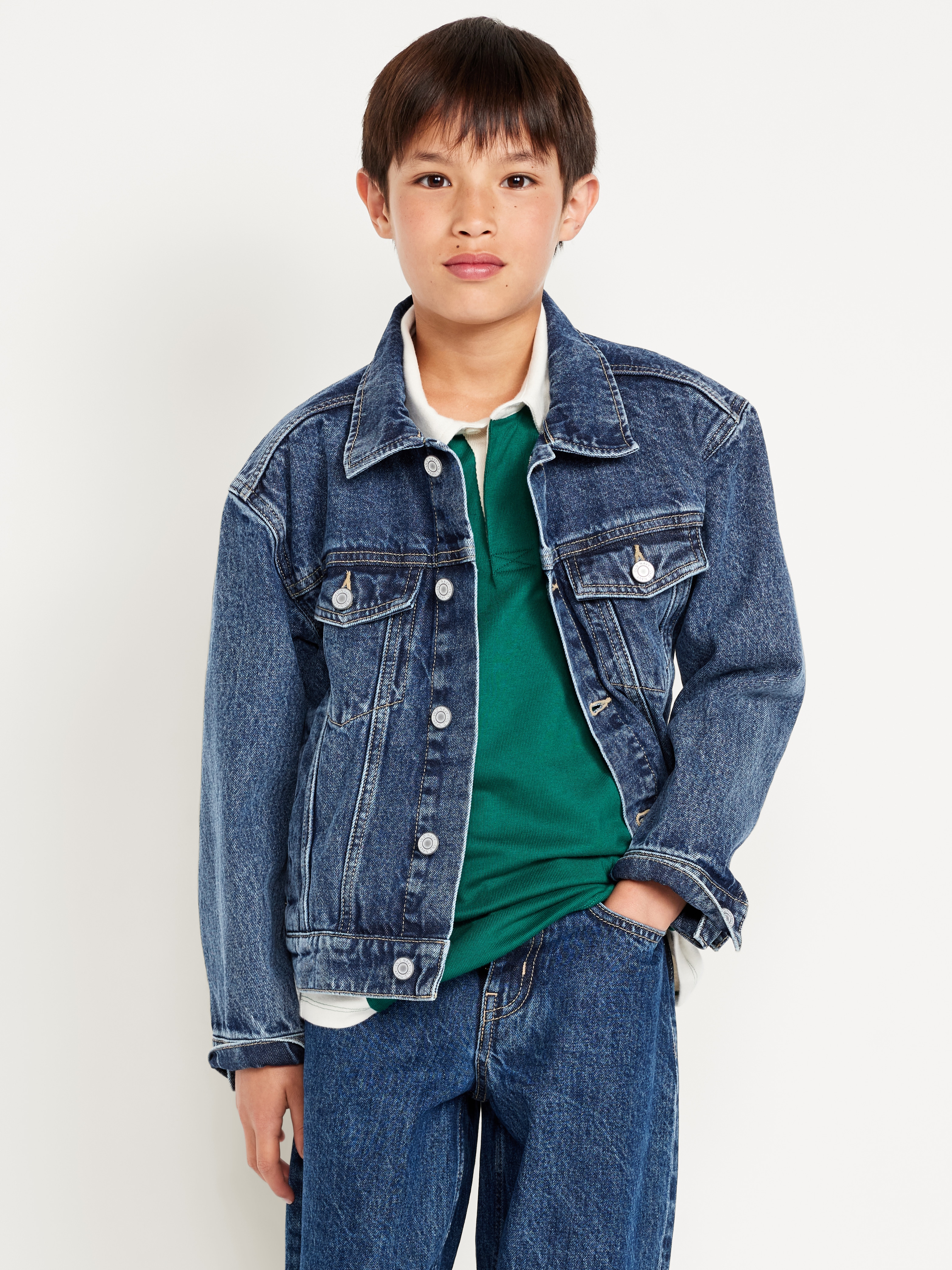 Non-Stretch Jean Trucker Jacket for Boys - Medium Wash - 1