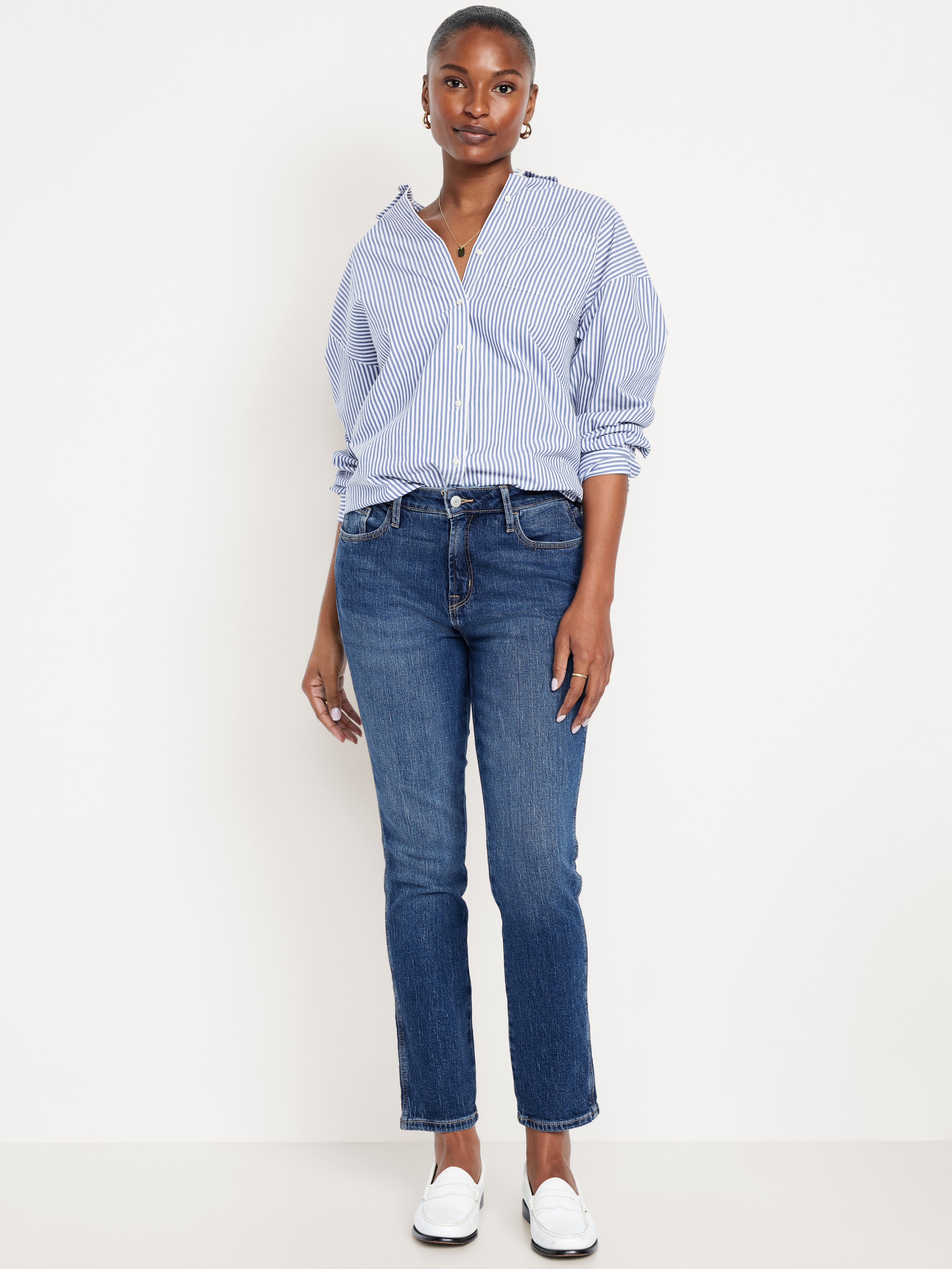 Curvy High-Waisted Vintage Slim Jeans - Dark Indigo - 1