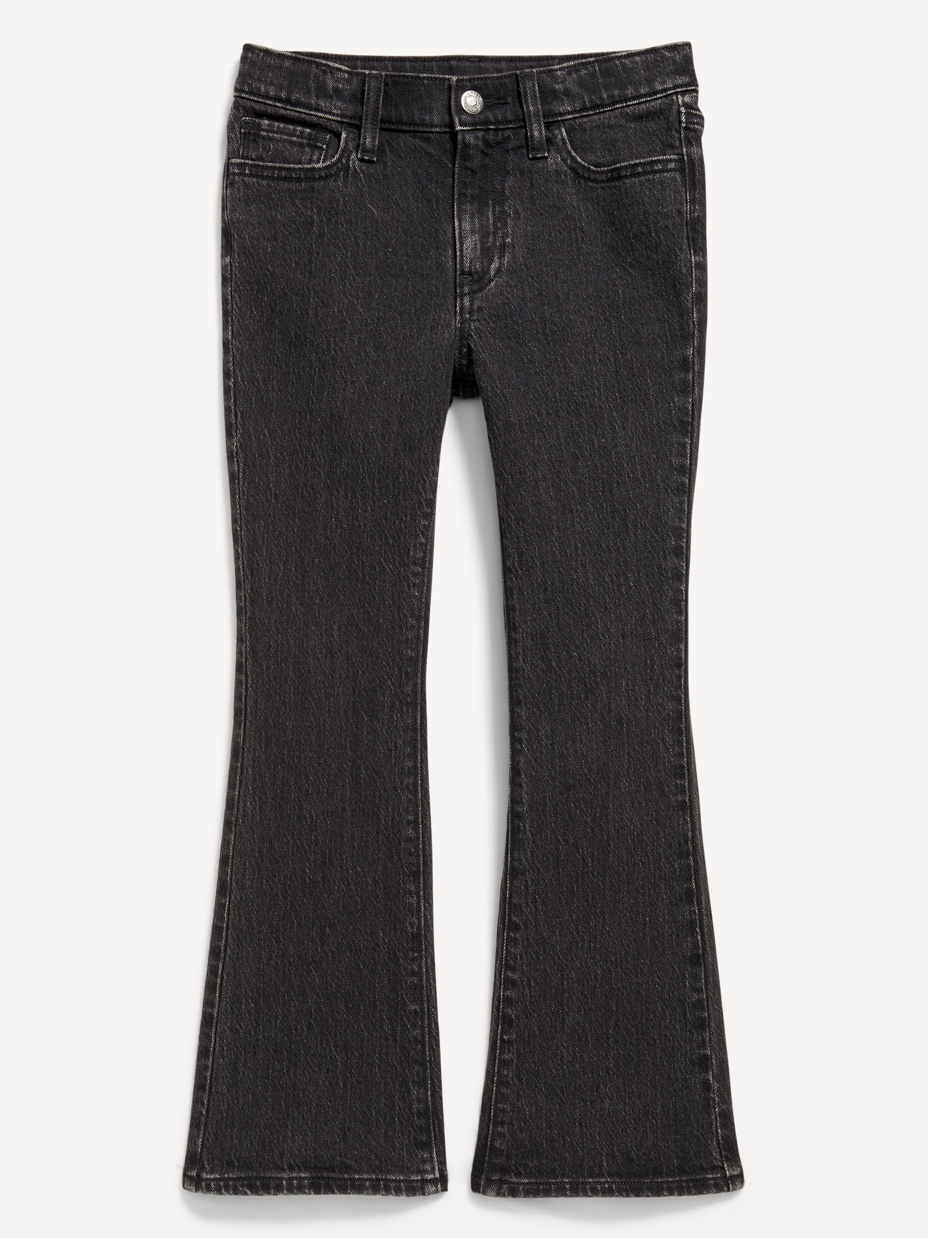 Printed High-Waisted Flare-Leg Jeans for Girls - Black Wash - 4