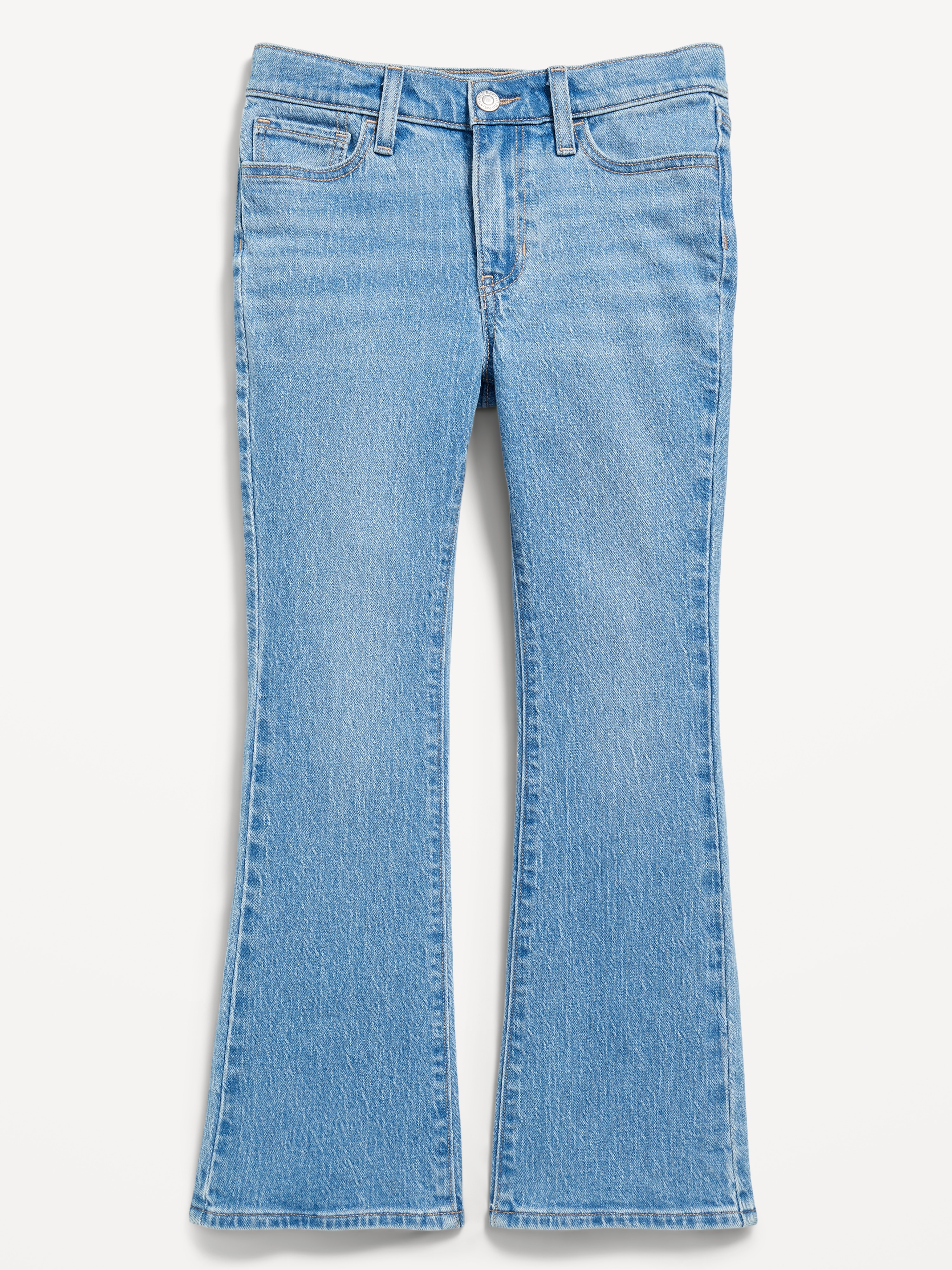 Printed High-Waisted Flare-Leg Jeans for Girls - Light Wash - 4