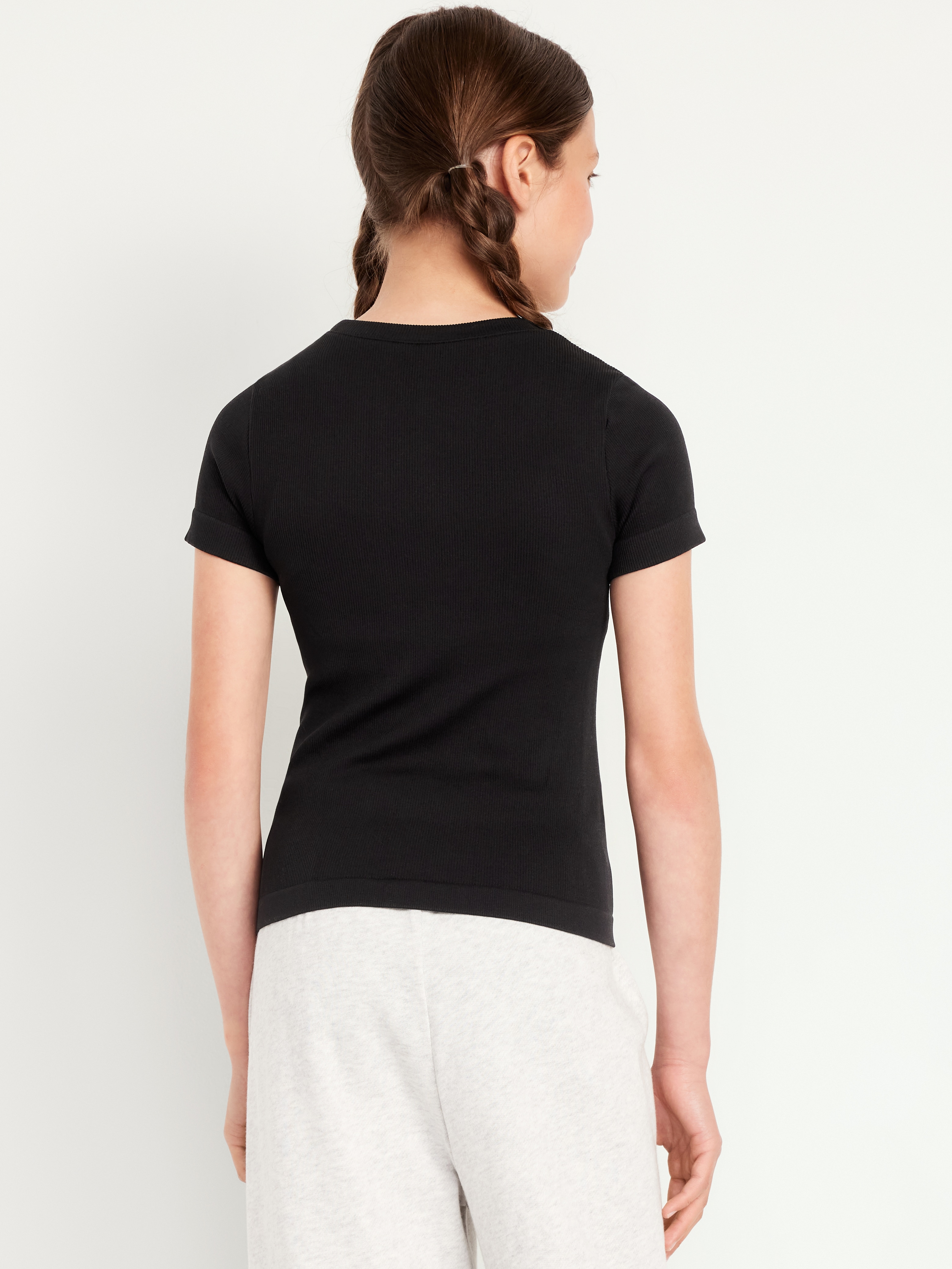 Fitted Seamless Ribbed Performance Top for Girls - Black Jack - 2